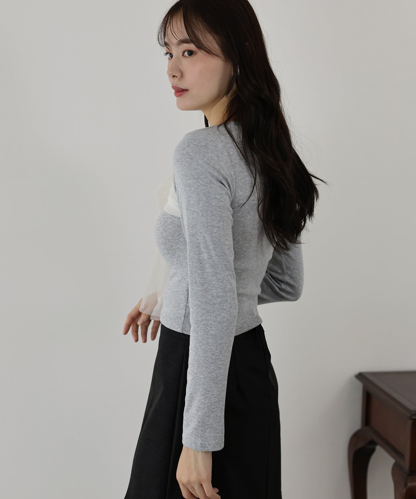 【SALE】チュールビッグリボン長袖Tシャツ