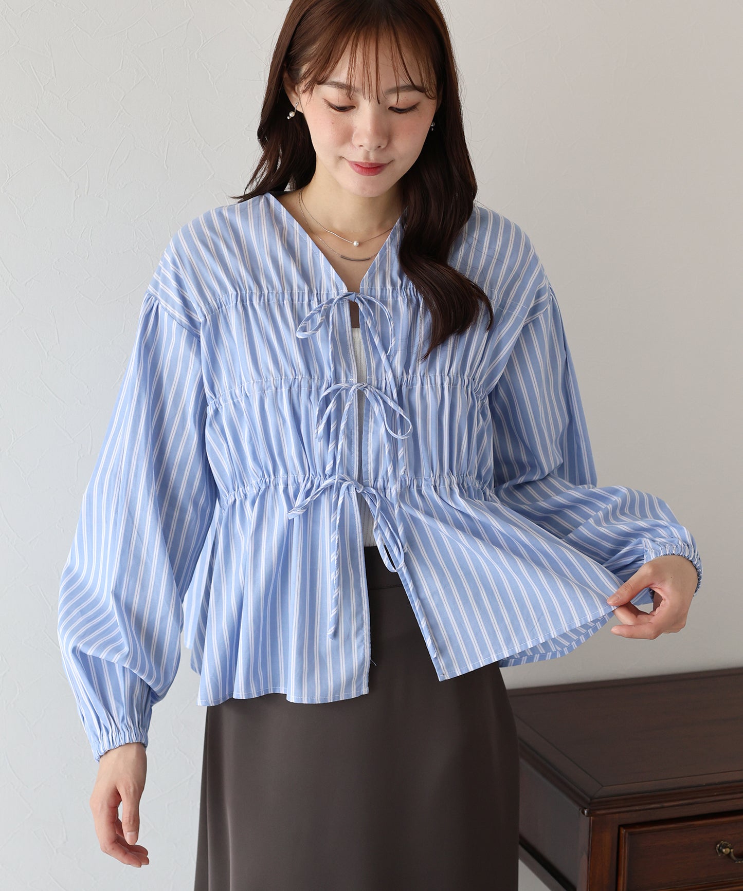 【早割5%OFF】ストライプリボンブラウス【ネコポス】