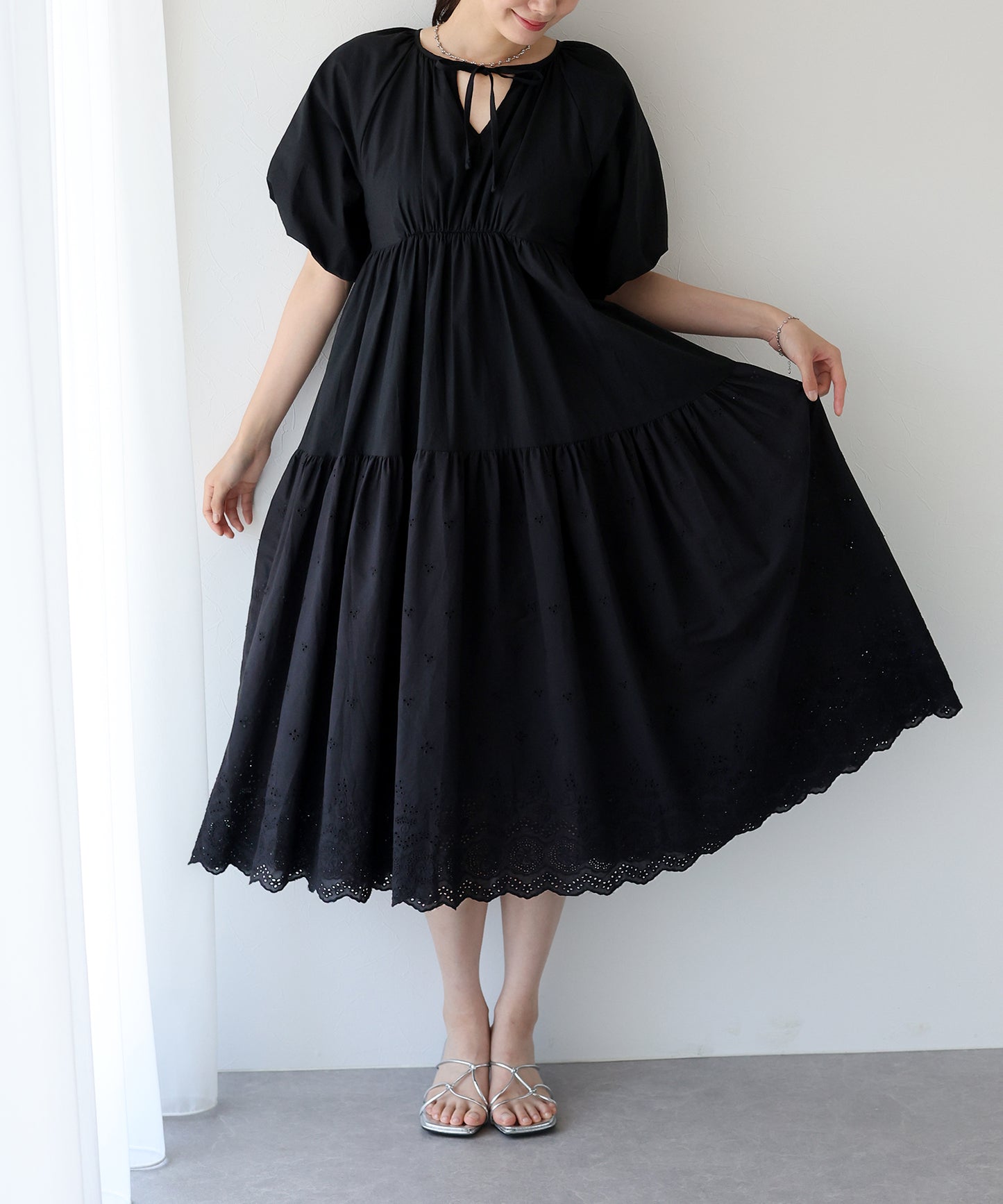 【TIME SALE】バルーン袖コットンレースワンピース