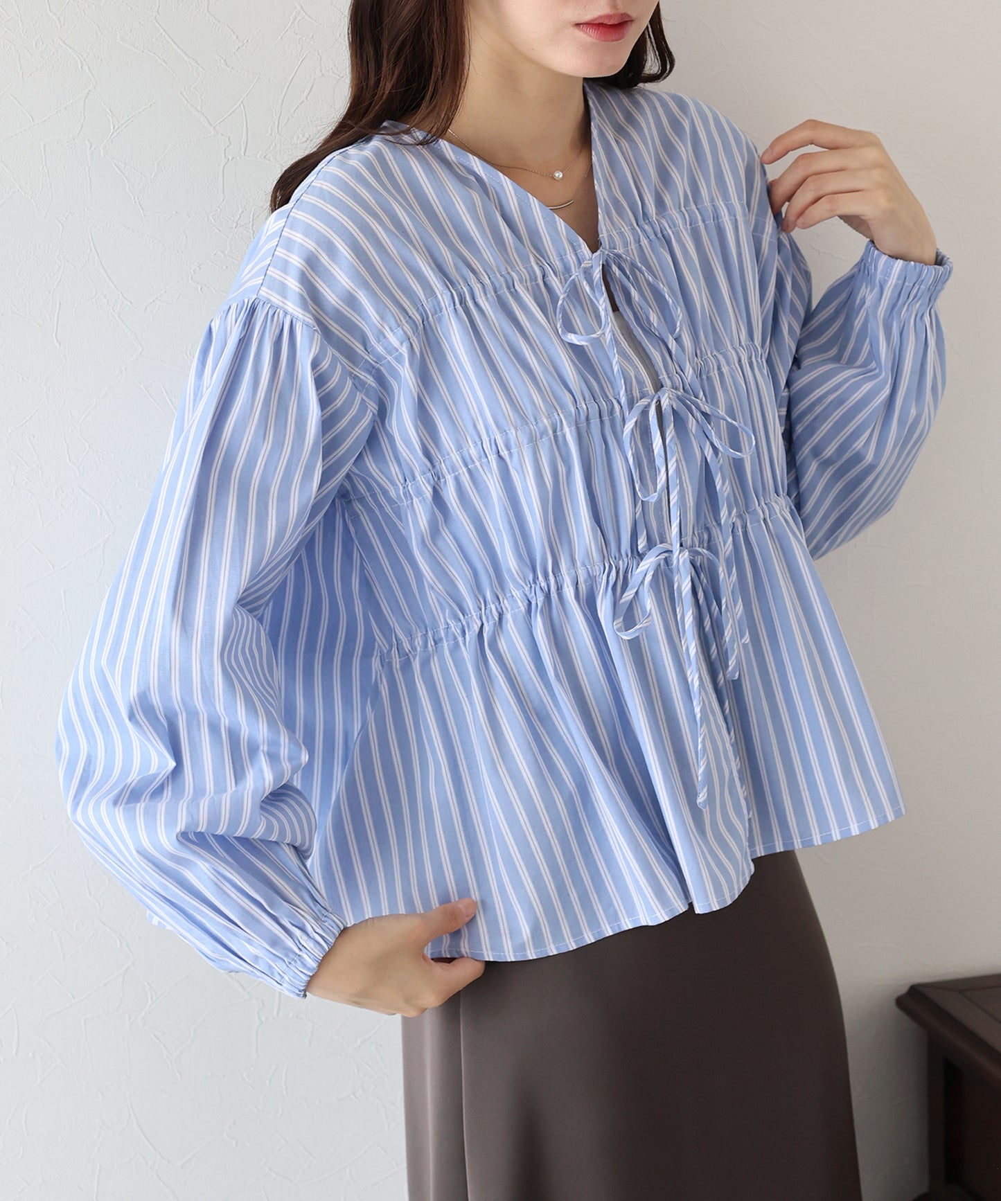 【早割5%OFF】ストライプリボンブラウス【ネコポス】