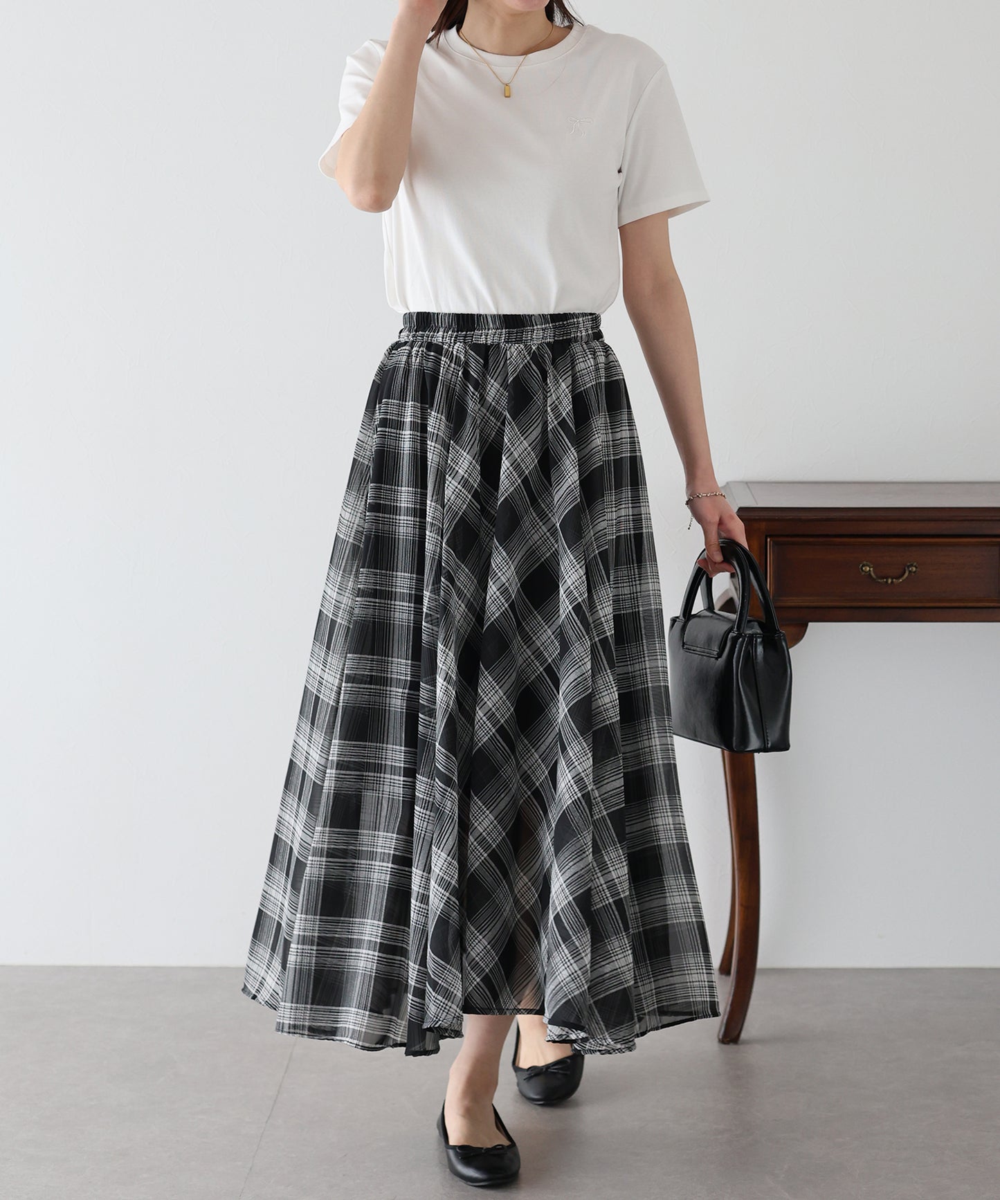 【SALE】シフォンチェックスカート