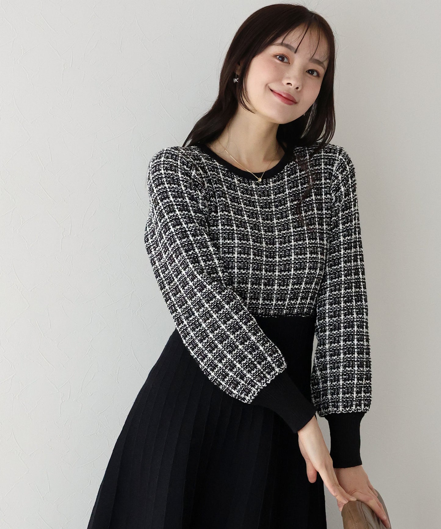 【SALE】ツイードニットワンピース