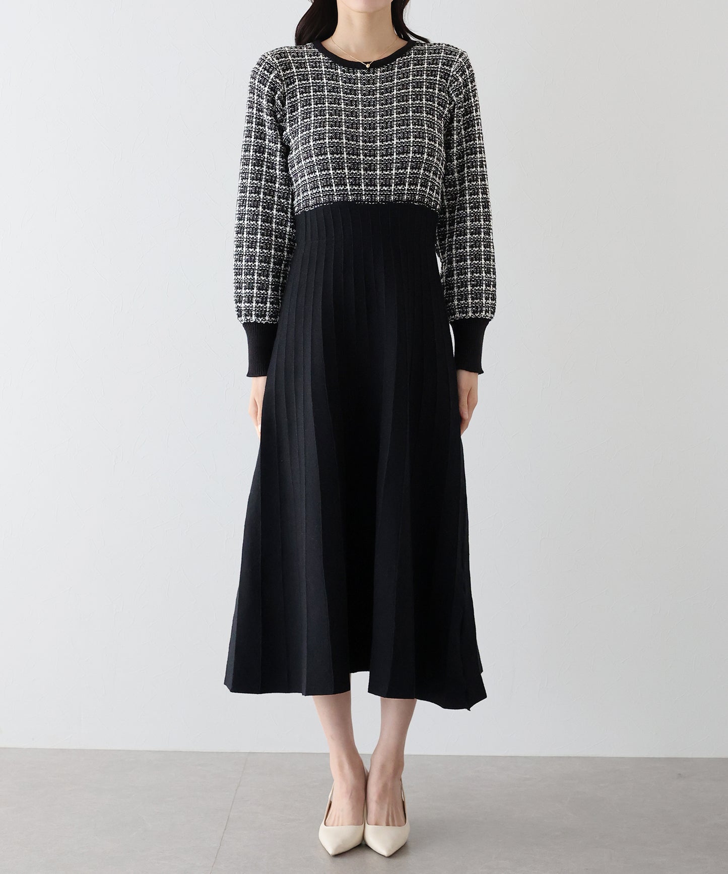 【SALE】ツイードニットワンピース