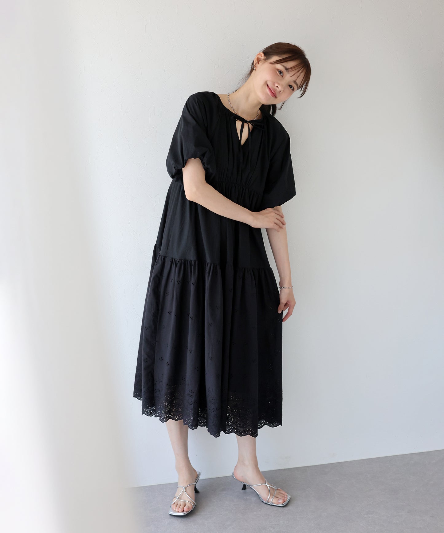 【TIME SALE】バルーン袖コットンレースワンピース