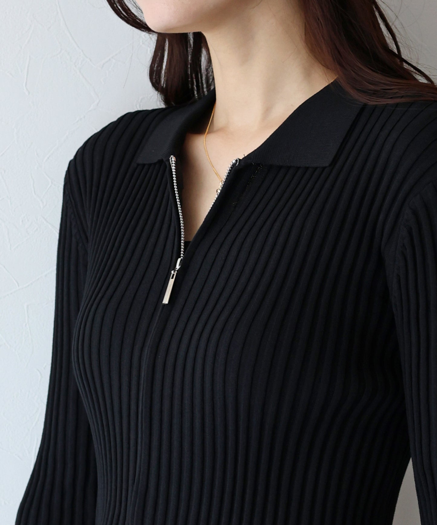 【SALE】バイカラーポロ襟Wジップカーディガン