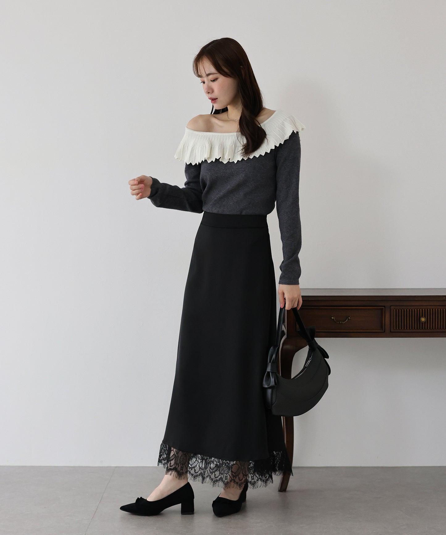 【早割5%OFF】レース切替サテンマーメイドスカート