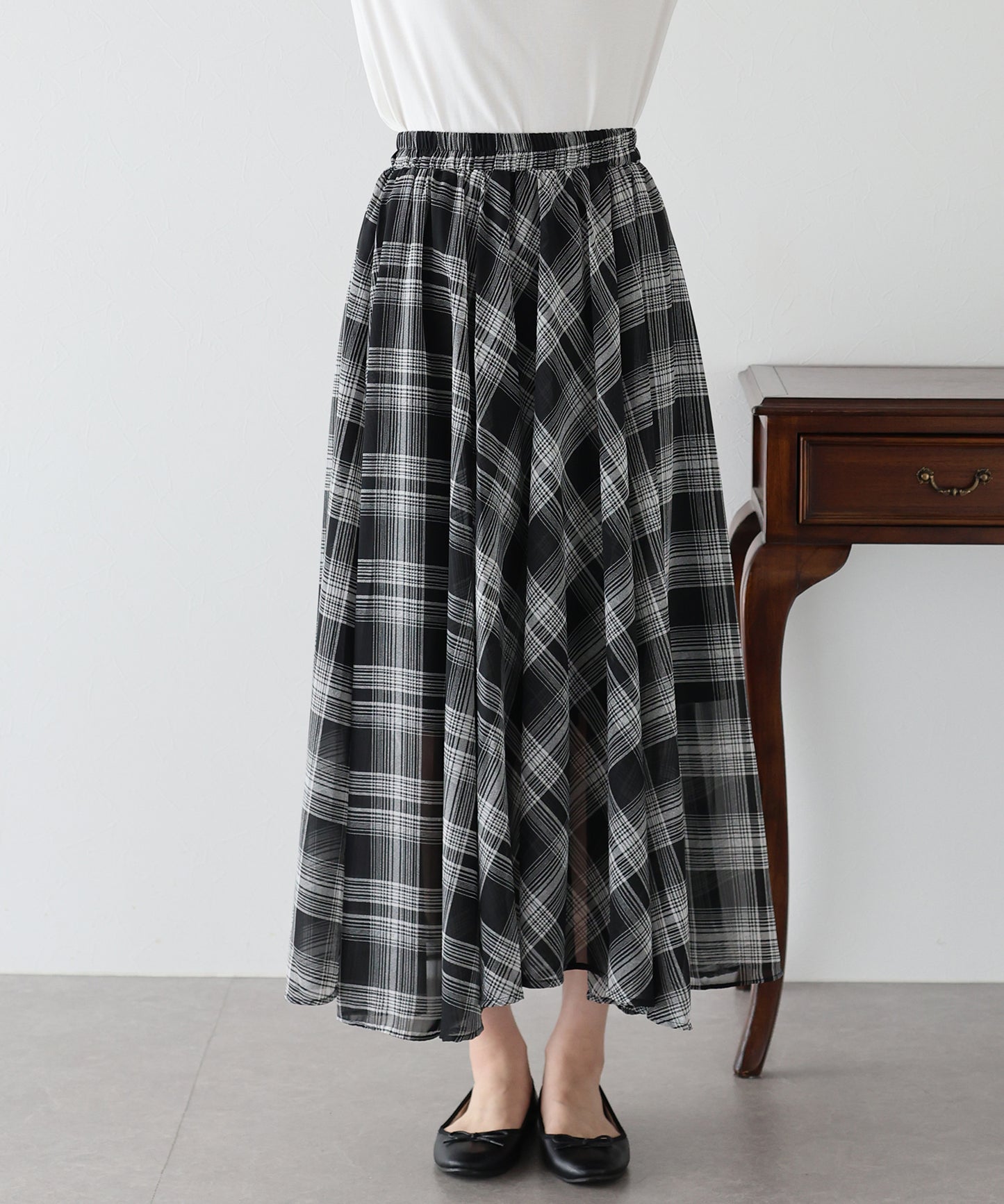【SALE】シフォンチェックスカート
