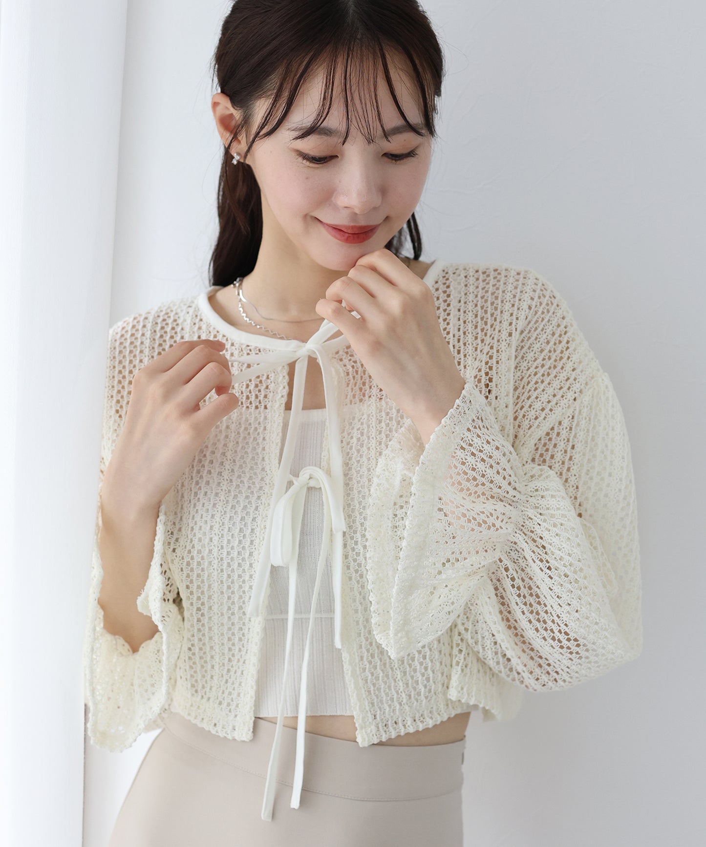 【SALE】2WAYリボンレースカーディガン