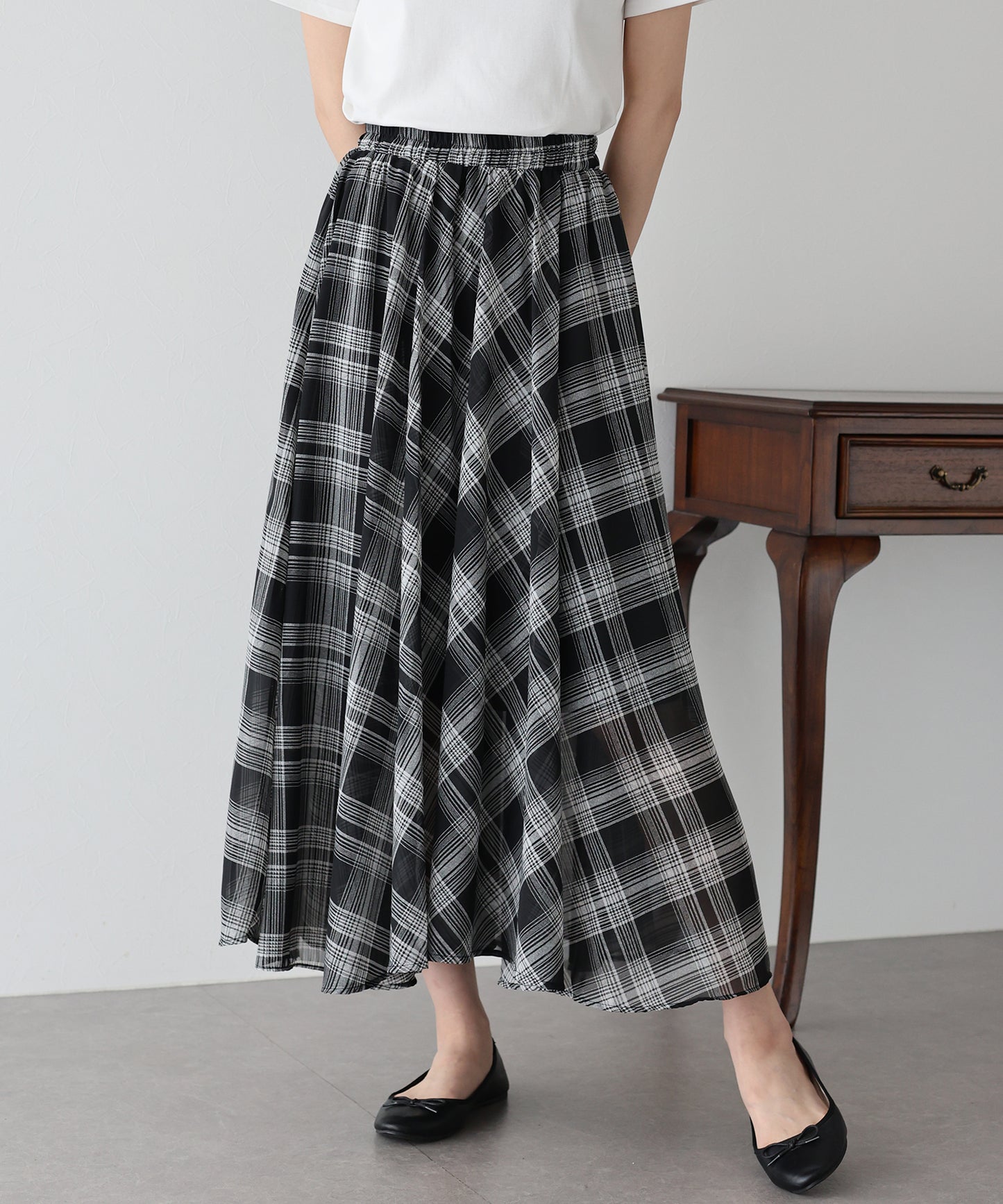 【SALE】シフォンチェックスカート