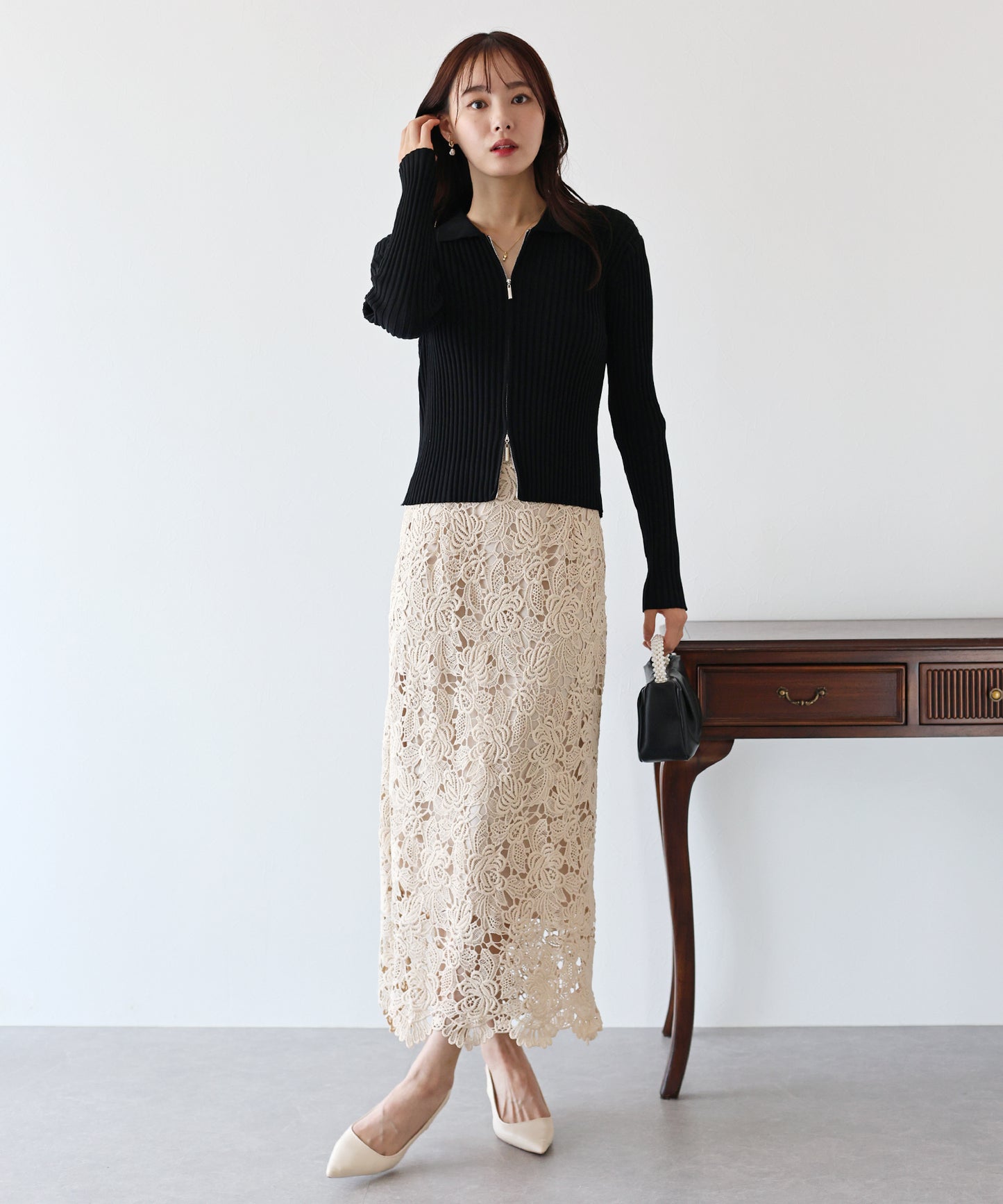 【SALE】バイカラーポロ襟Wジップカーディガン