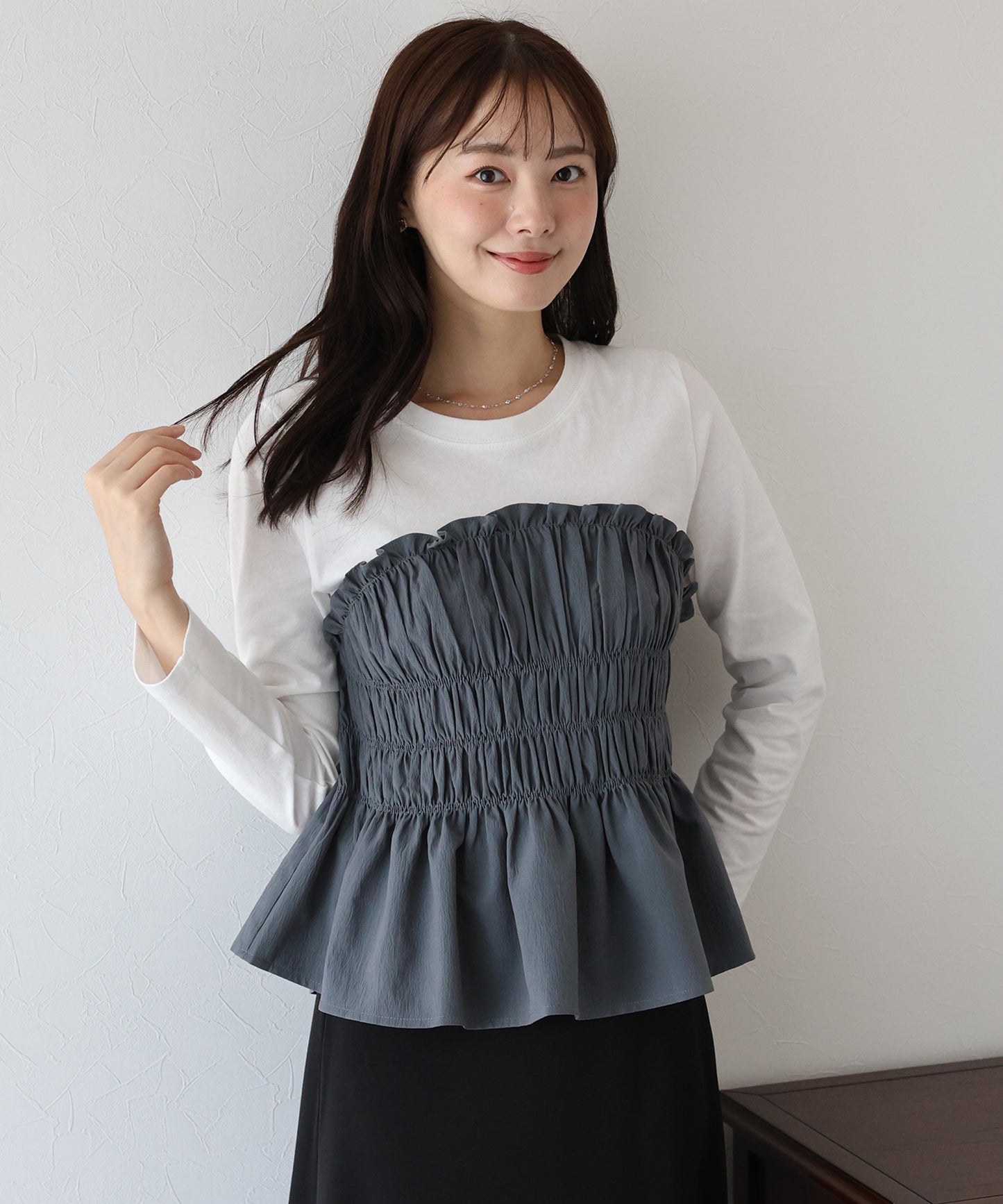 【早割5%OFF】シャーリングビスチェドッキングカットソー【ネコポス】