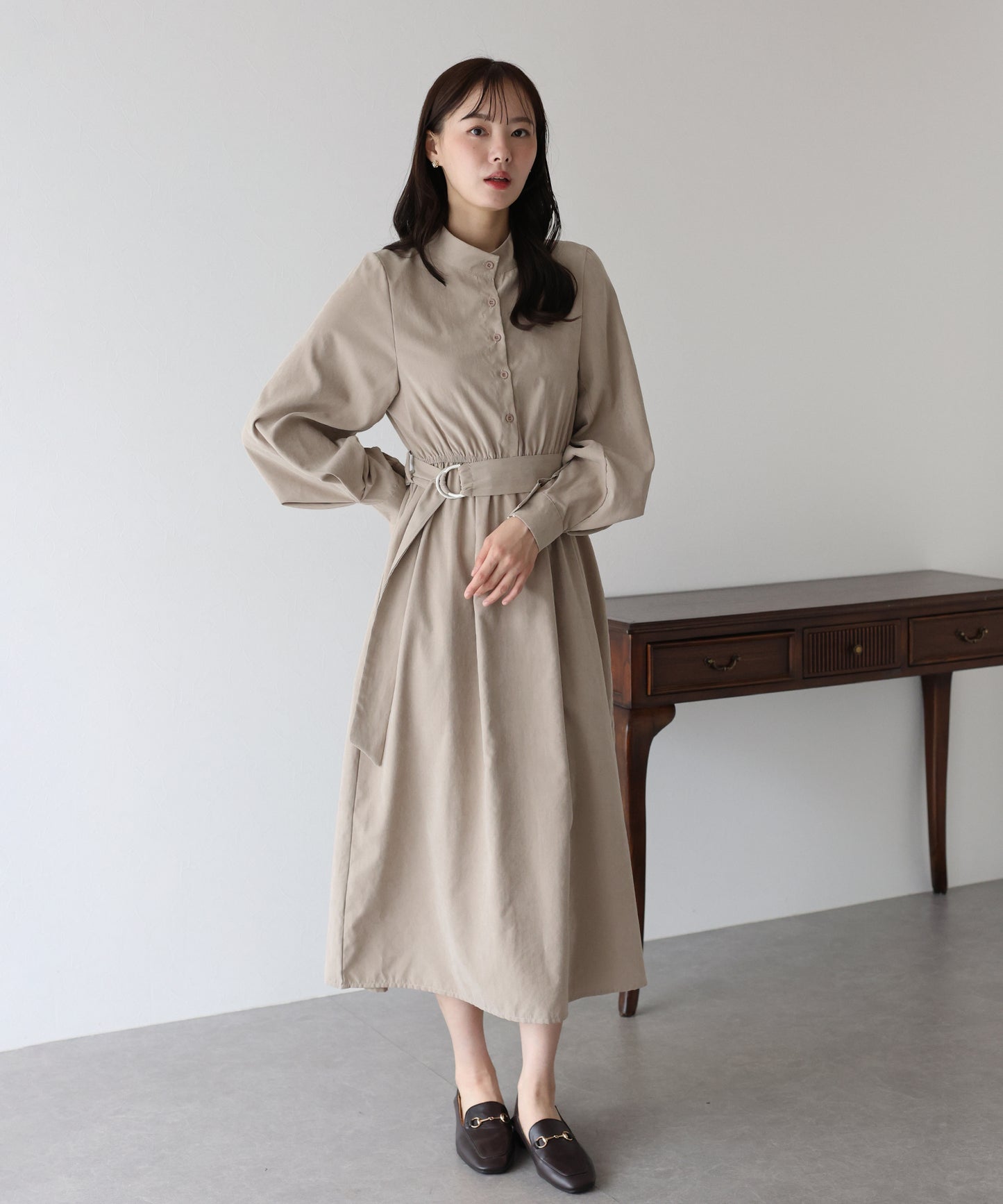 【TIME SALE】スタンドカラーボリューム袖ワンピース