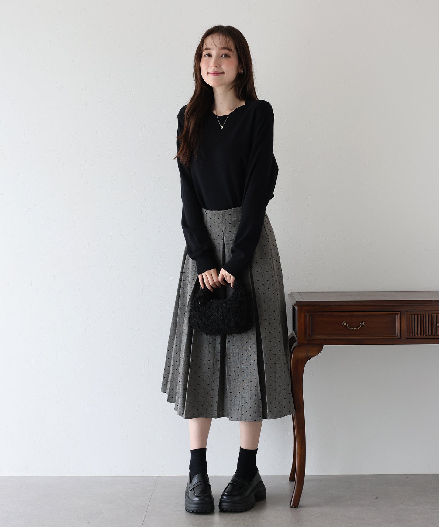 【早割5%OFF】ハートドットフロッキーツイードスカート