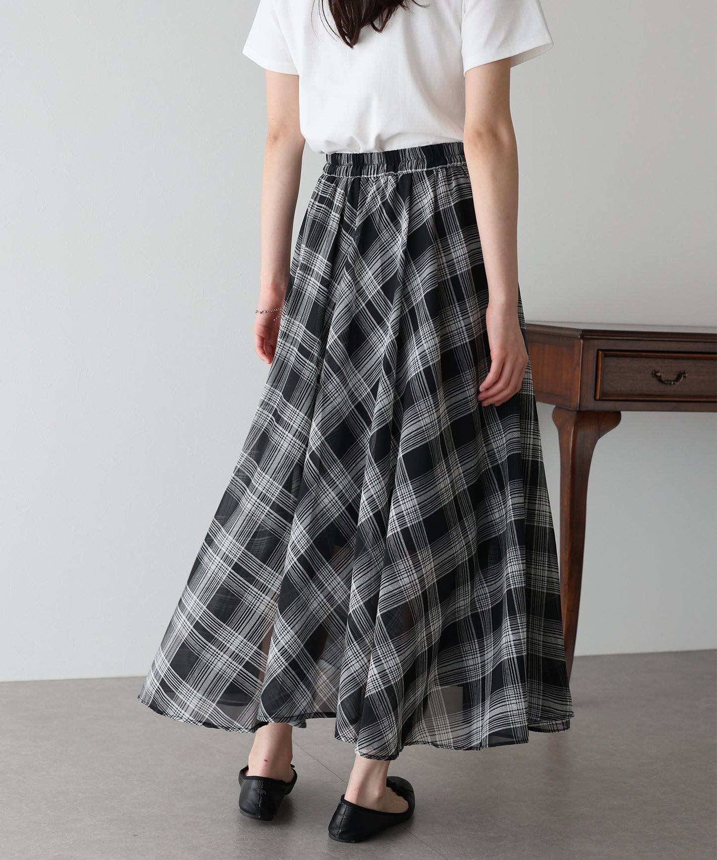 【SALE】シフォンチェックスカート