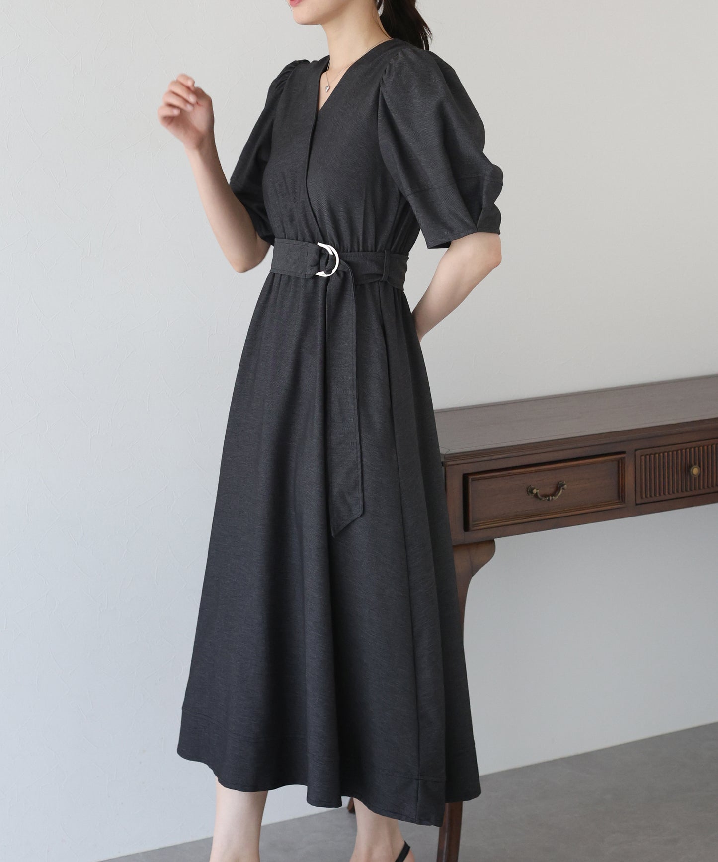 【SALE】デニムライクカシュクールワンピース