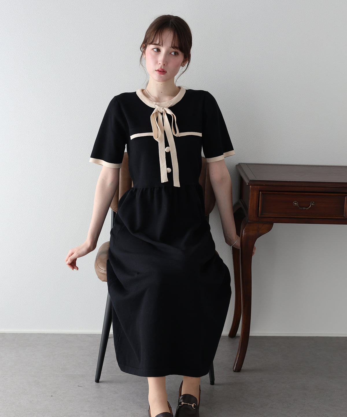 【早割5%OFF】バイカラーニットワンピース