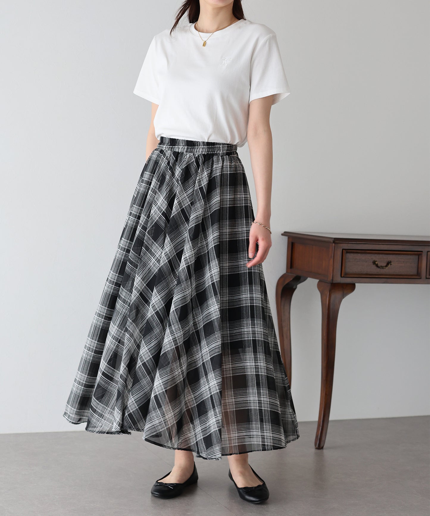 【SALE】シフォンチェックスカート