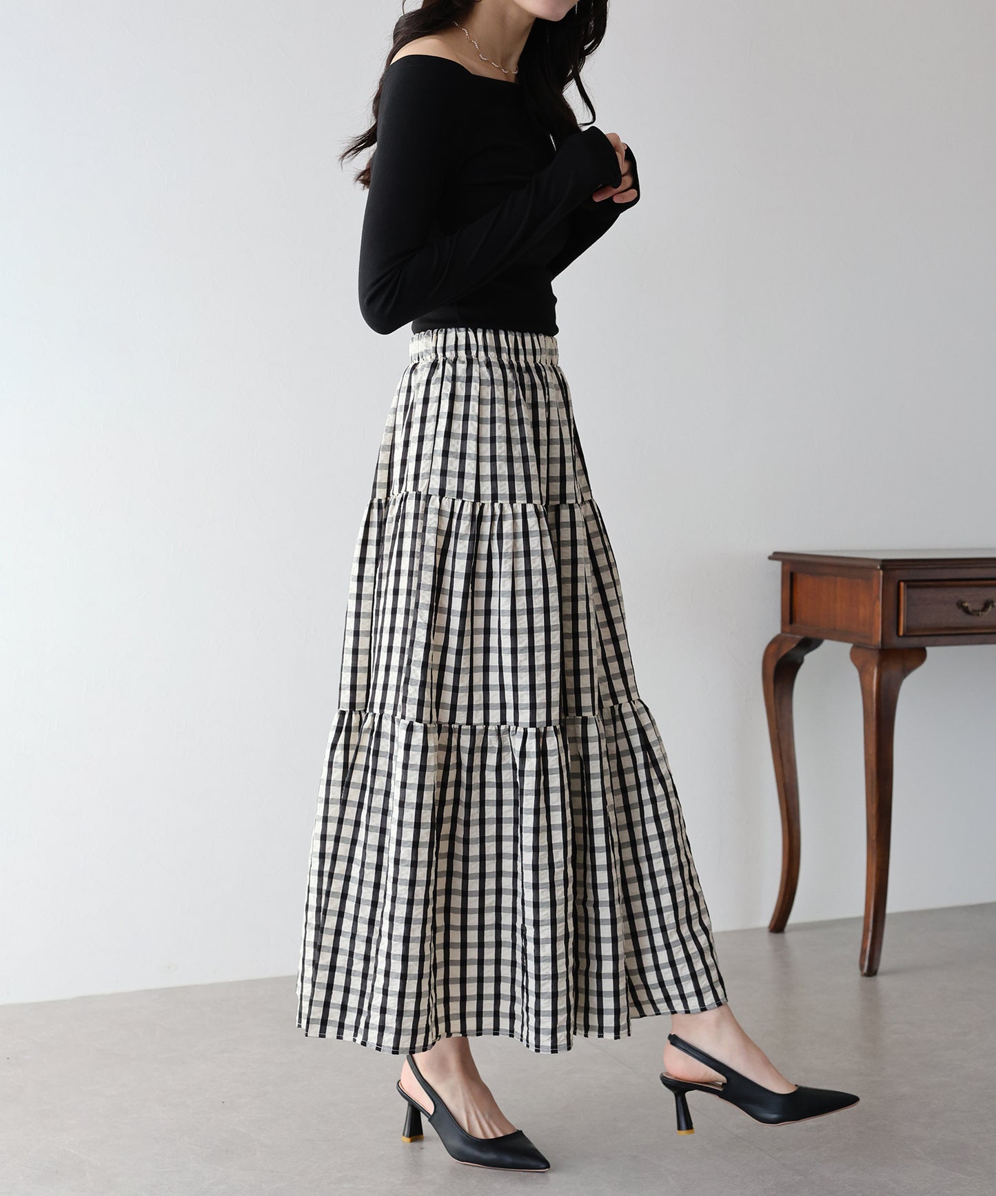 【SALE】チェックティアードスカート