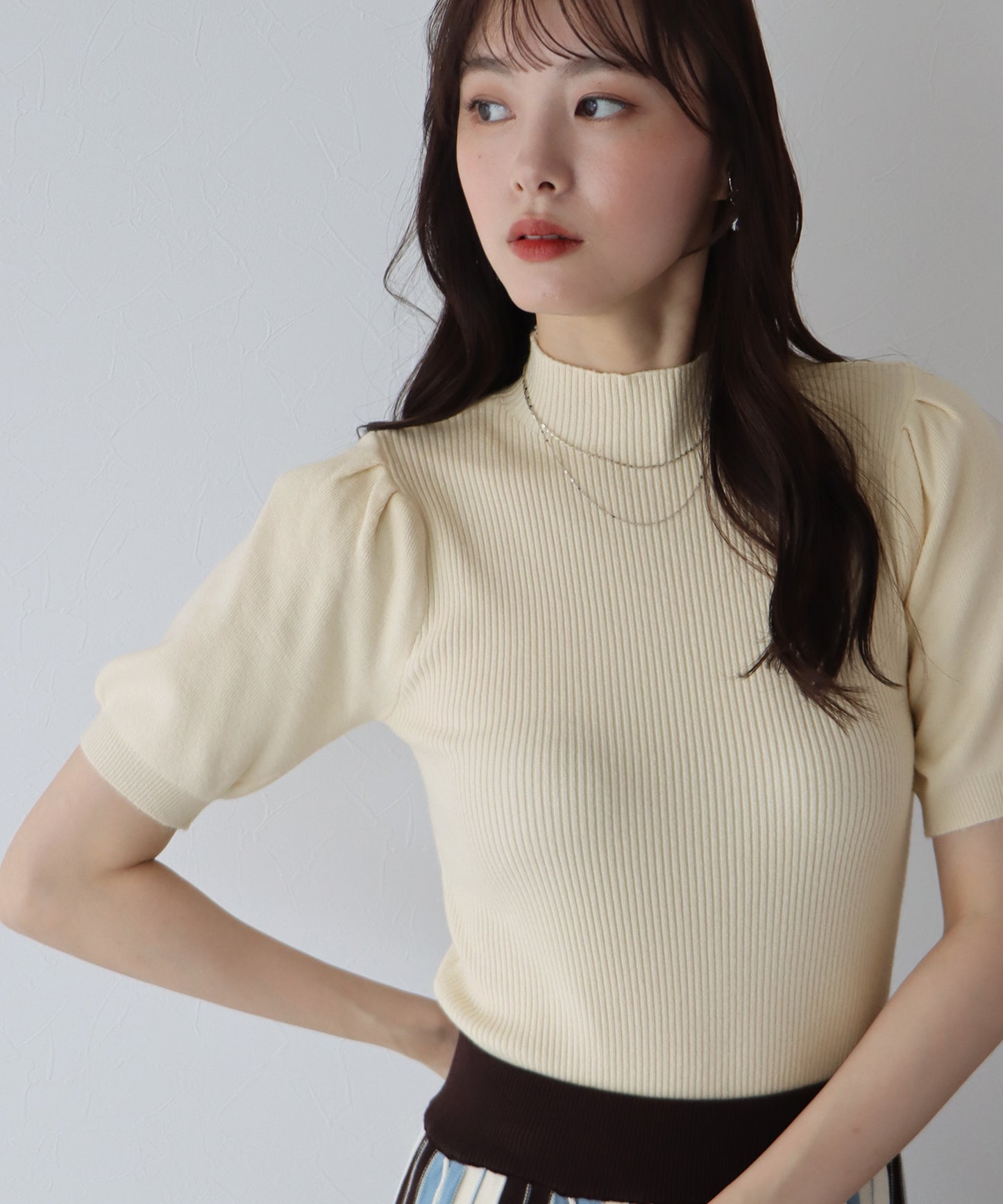 【SALE】パフスリーブ半袖なめらかニット【ネコポス】