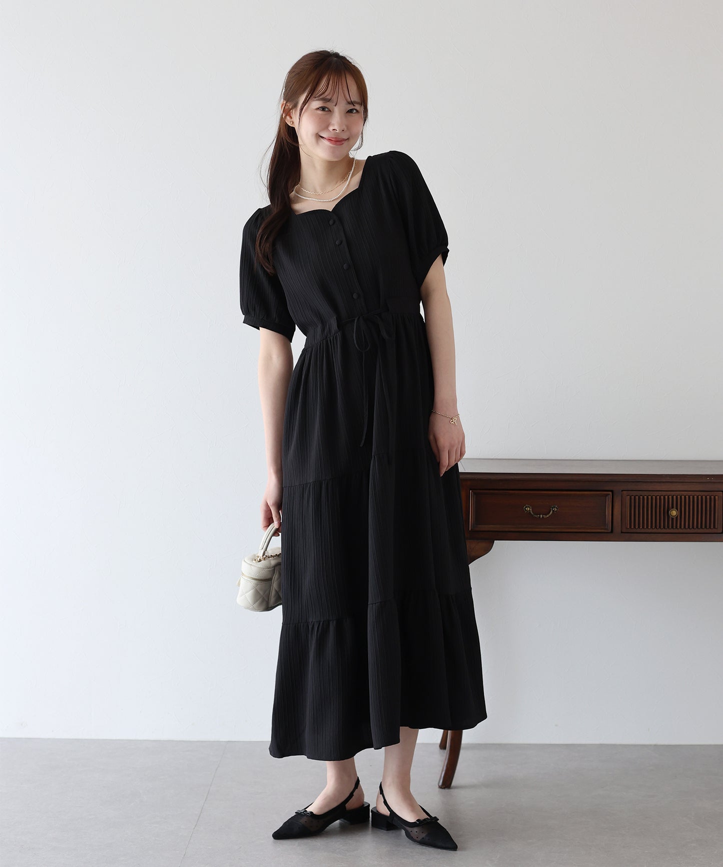 【TIME SALE】ハートネックティアード半袖ワンピース