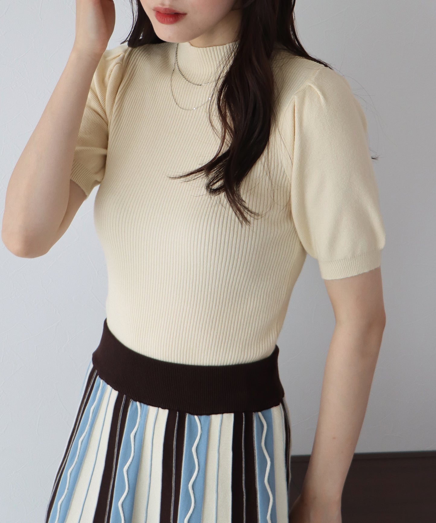 【SALE】パフスリーブ半袖なめらかニット【ネコポス】