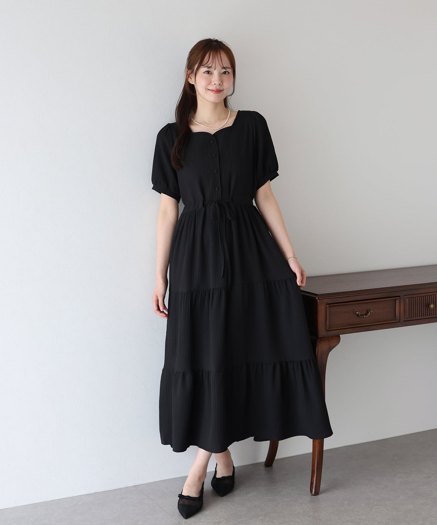 【TIME SALE】ハートネックティアード半袖ワンピース