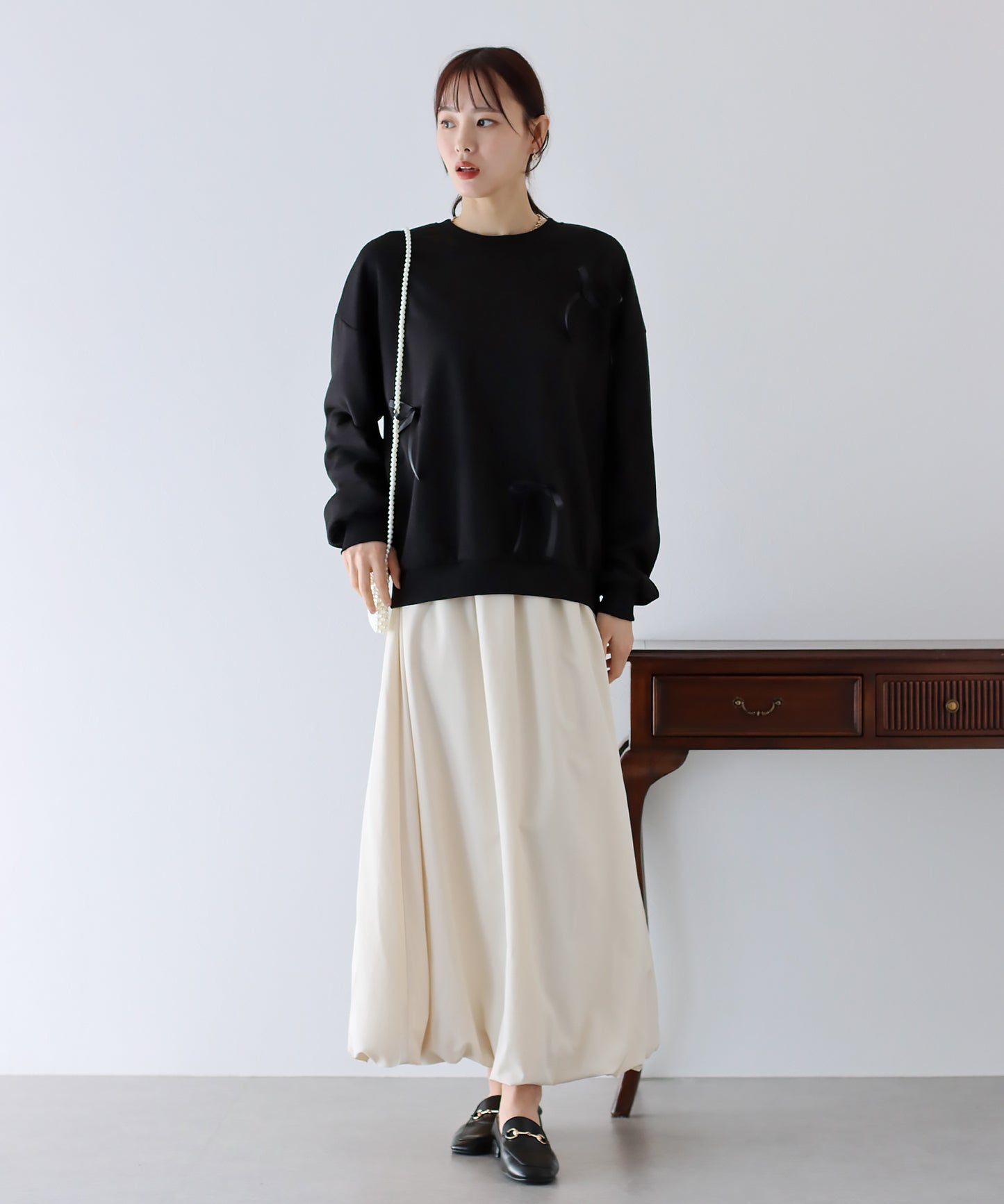 【SALE】リボン付きオーバーサイズスウェット