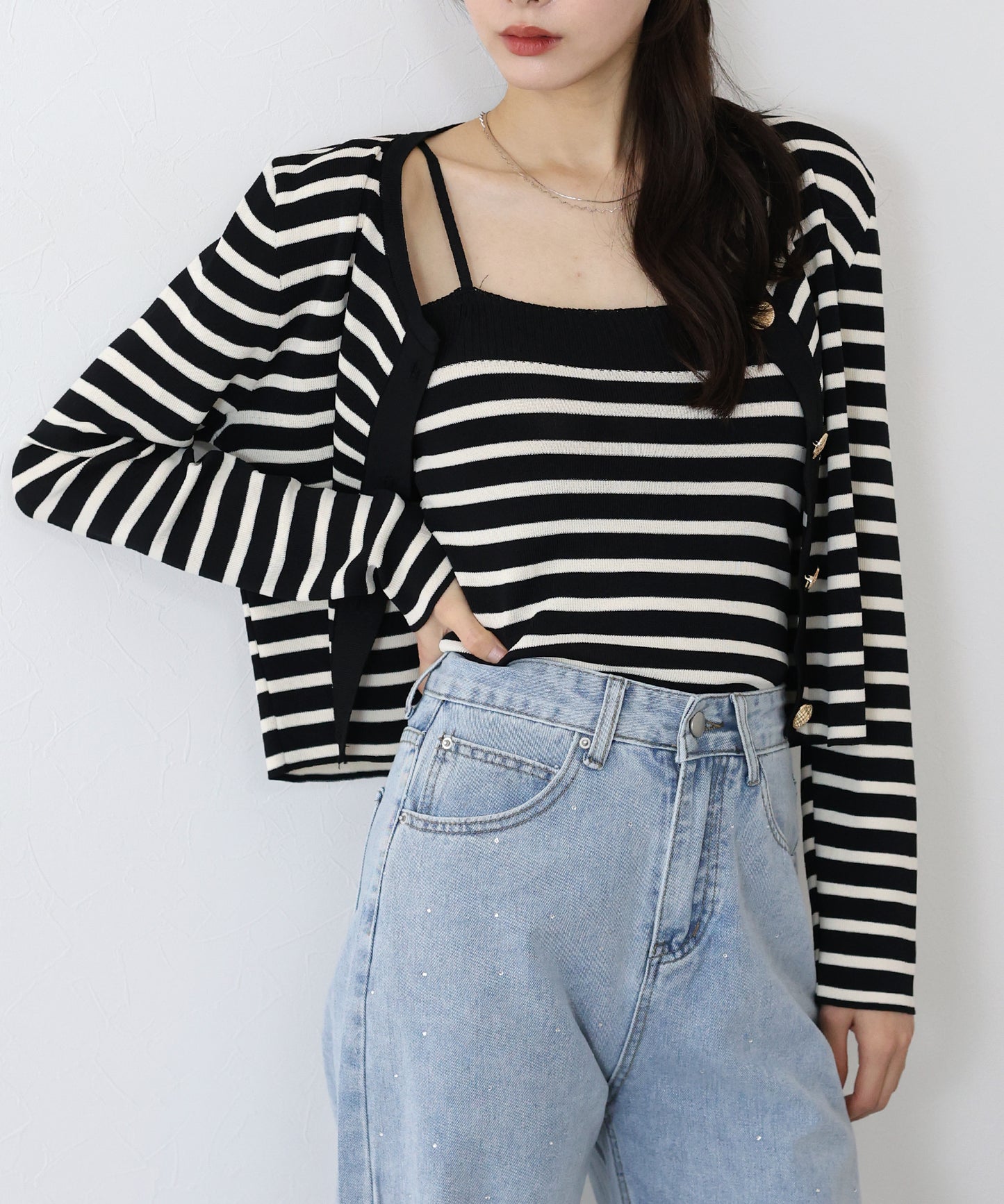 ボーダーカーディガン+キャミソール セット