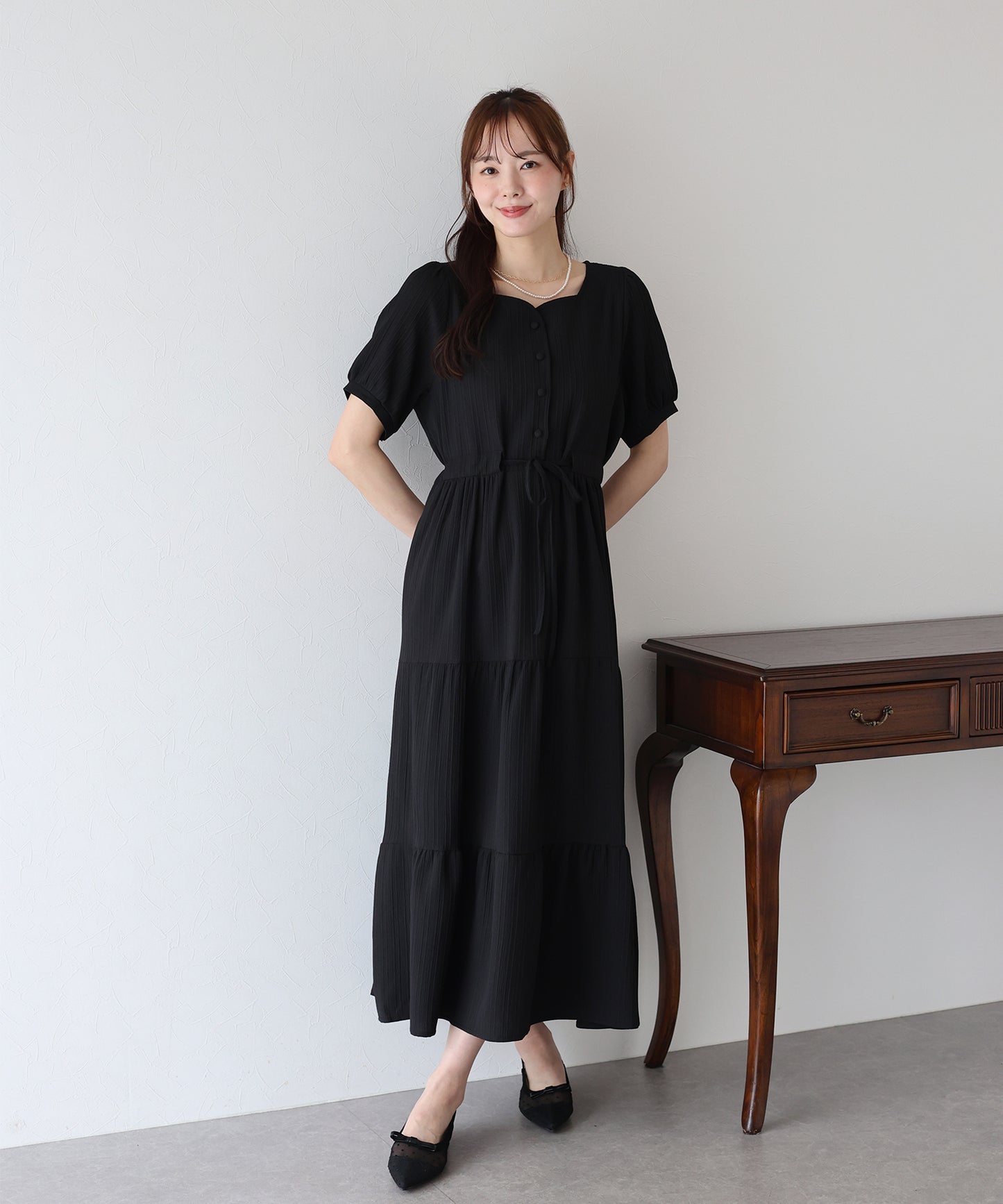 【TIME SALE】ハートネックティアード半袖ワンピース