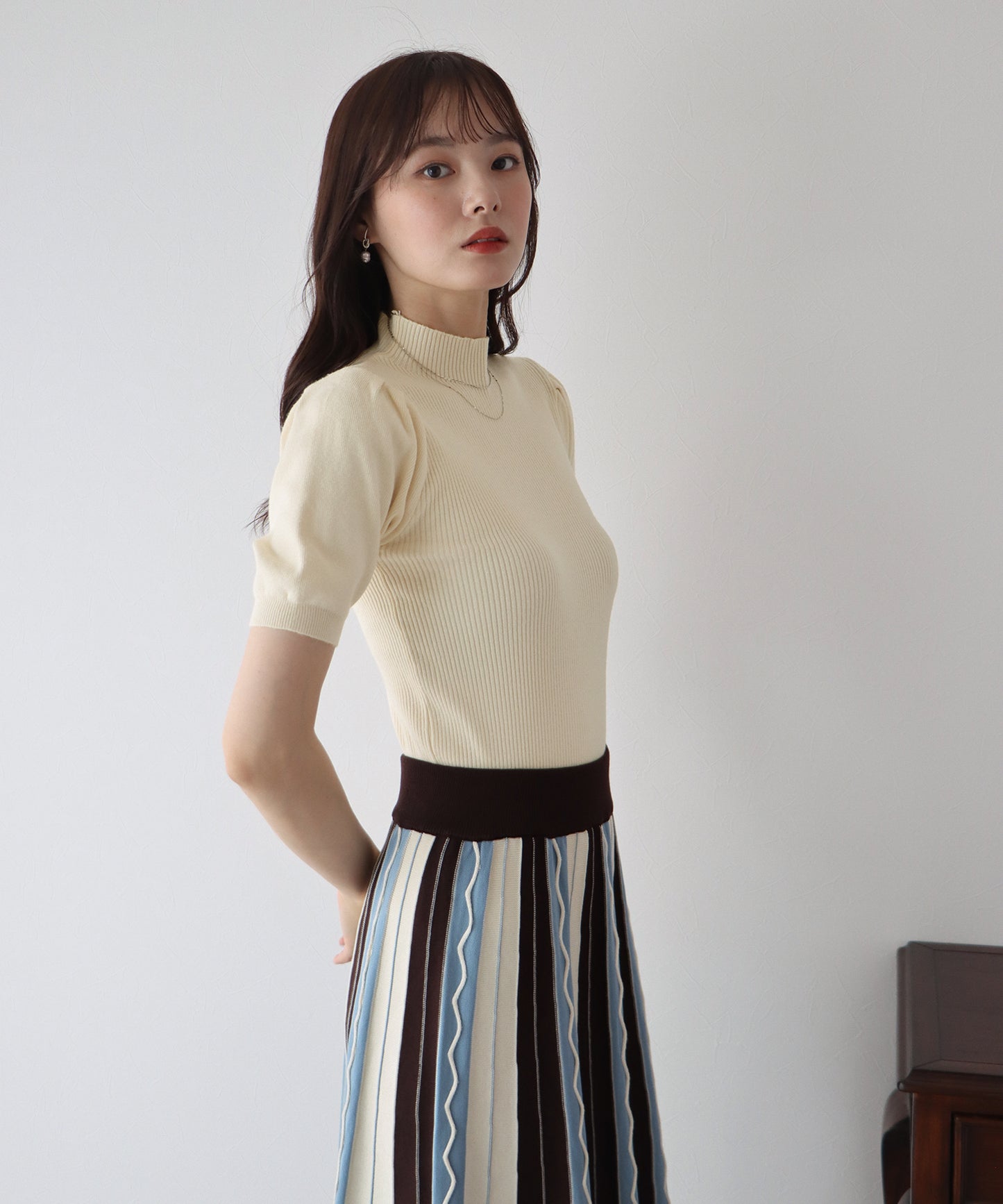 【SALE】パフスリーブ半袖なめらかニット【ネコポス】