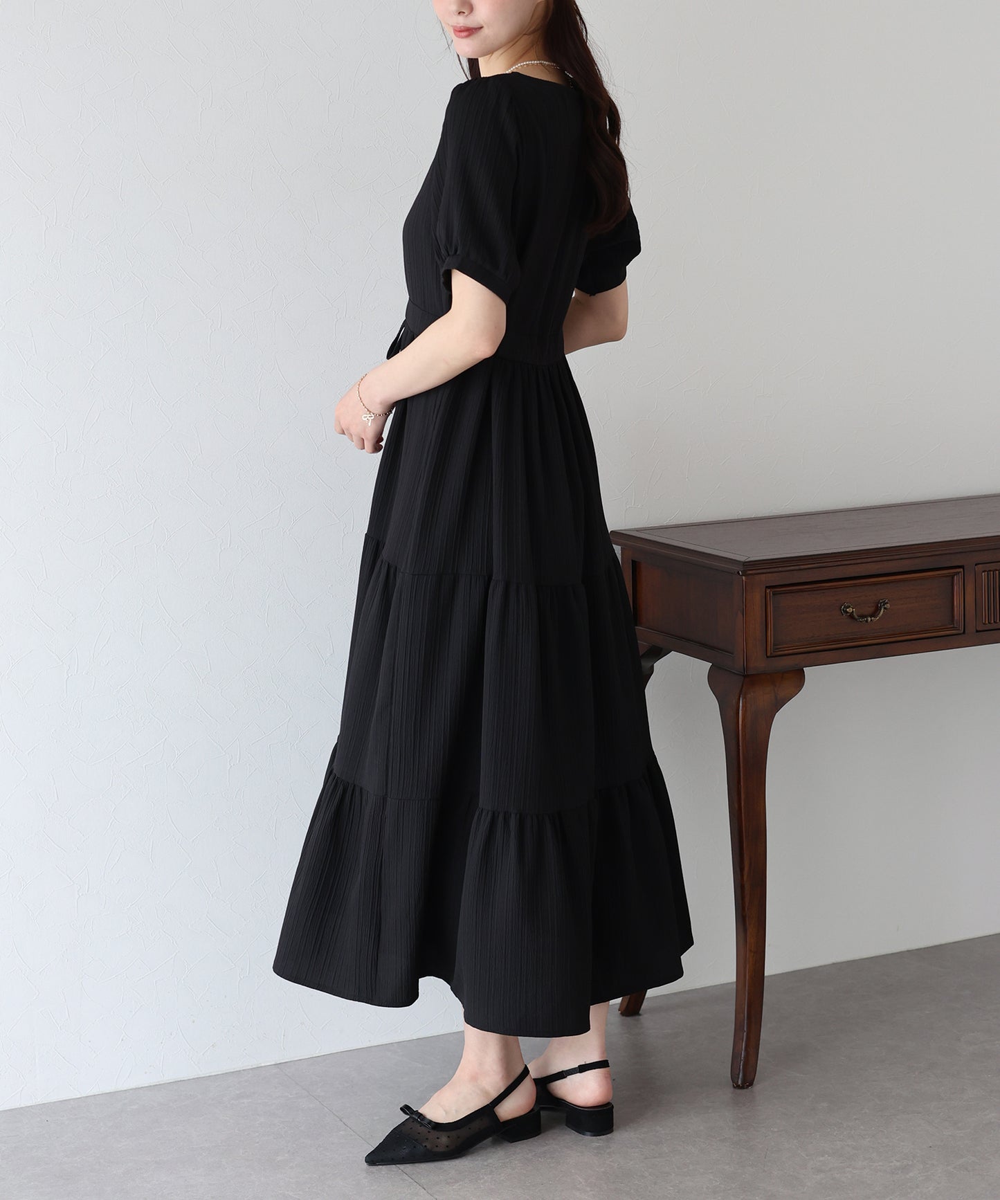 【TIME SALE】ハートネックティアード半袖ワンピース