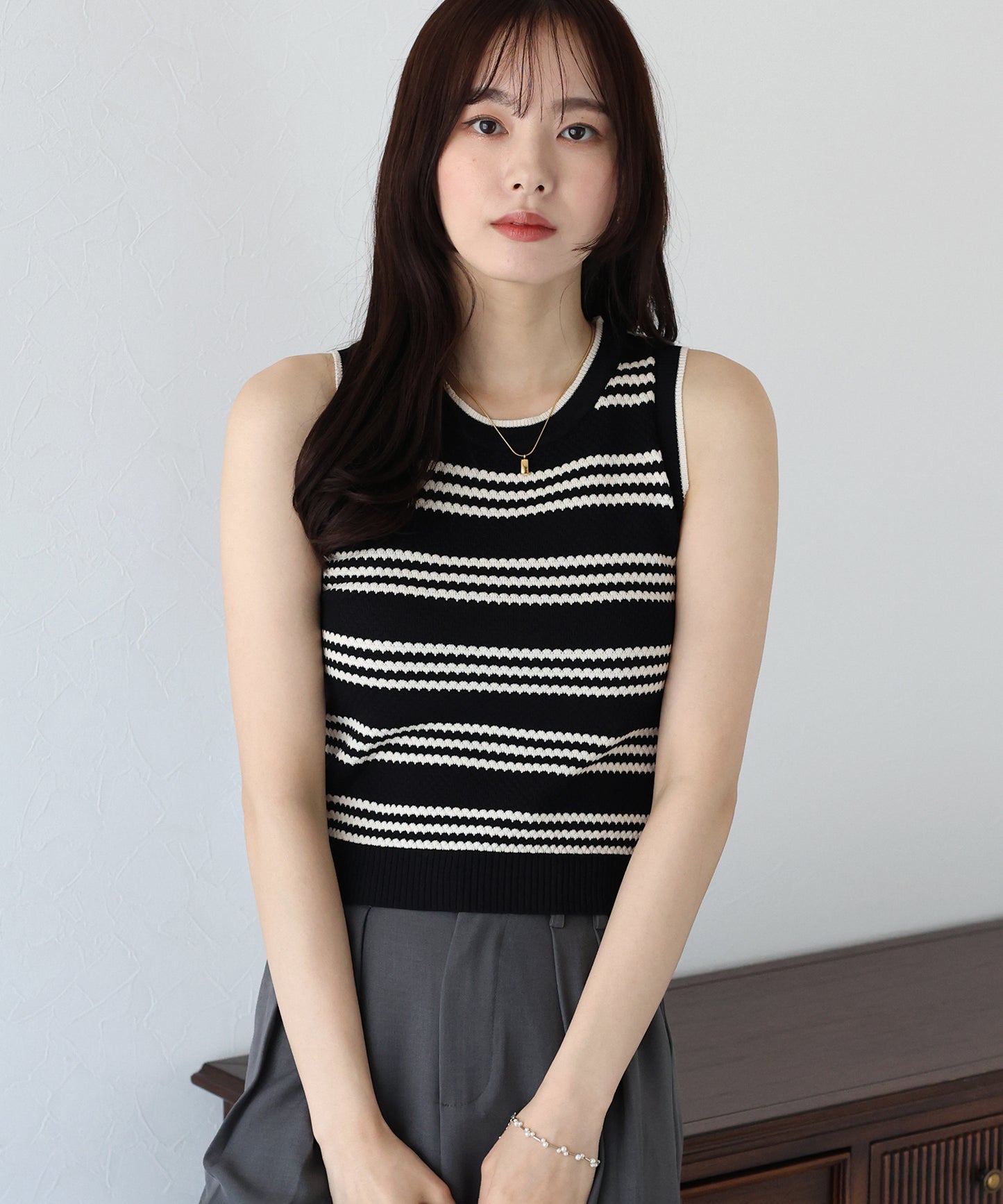 【SALE】ボーダーノースリニット【ネコポス】