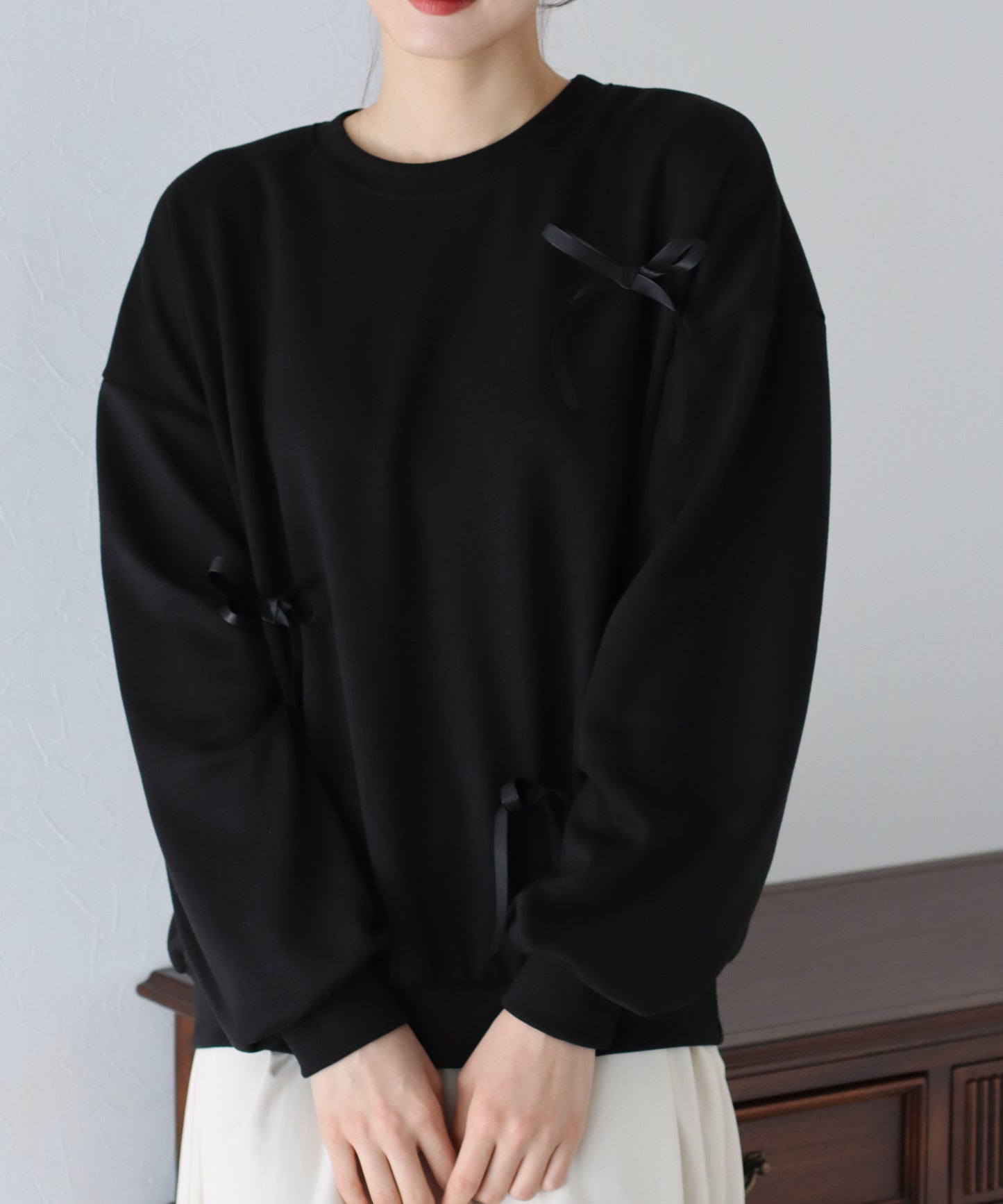 【SALE】リボン付きオーバーサイズスウェット