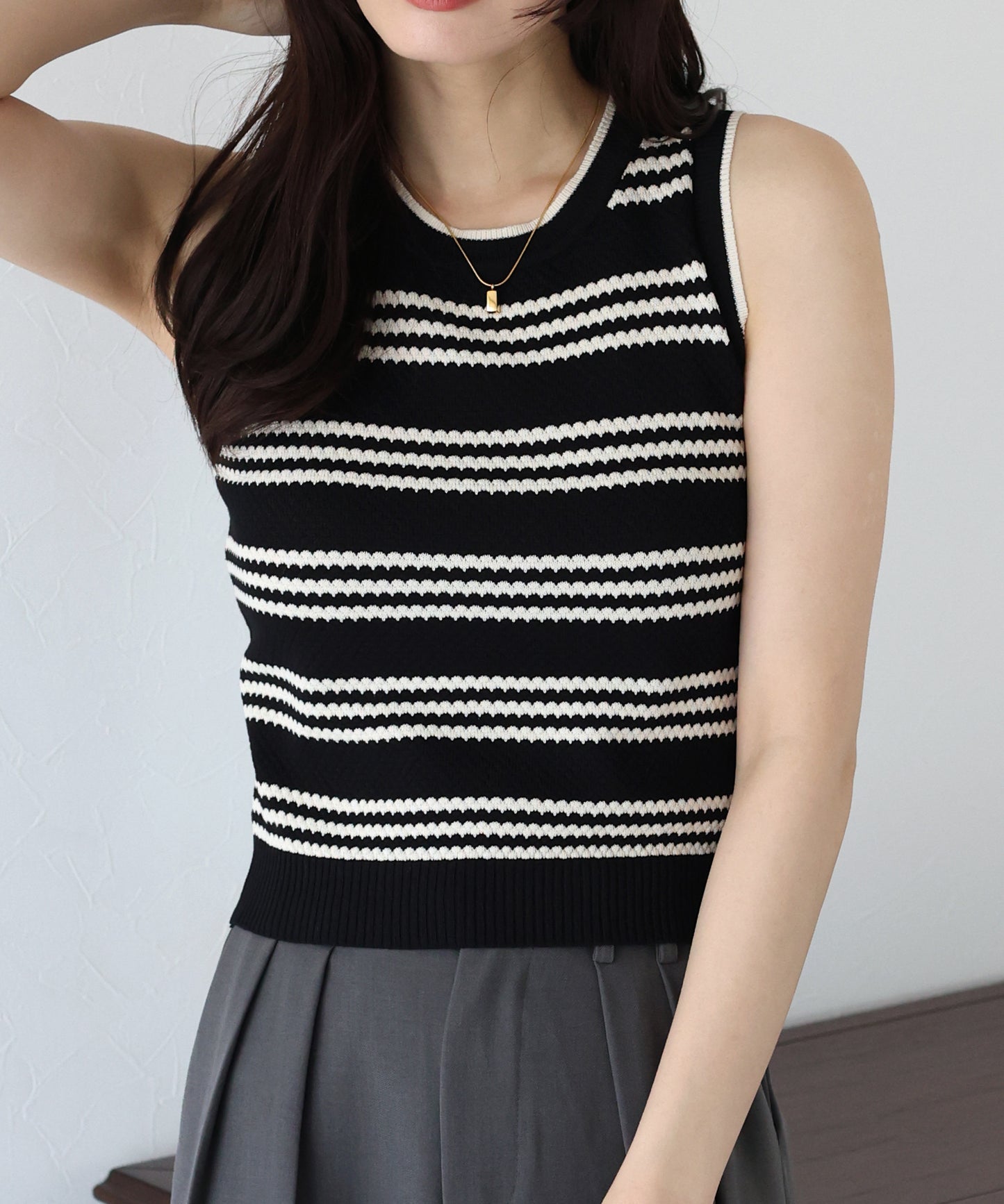 【SALE】ボーダーノースリニット【ネコポス】