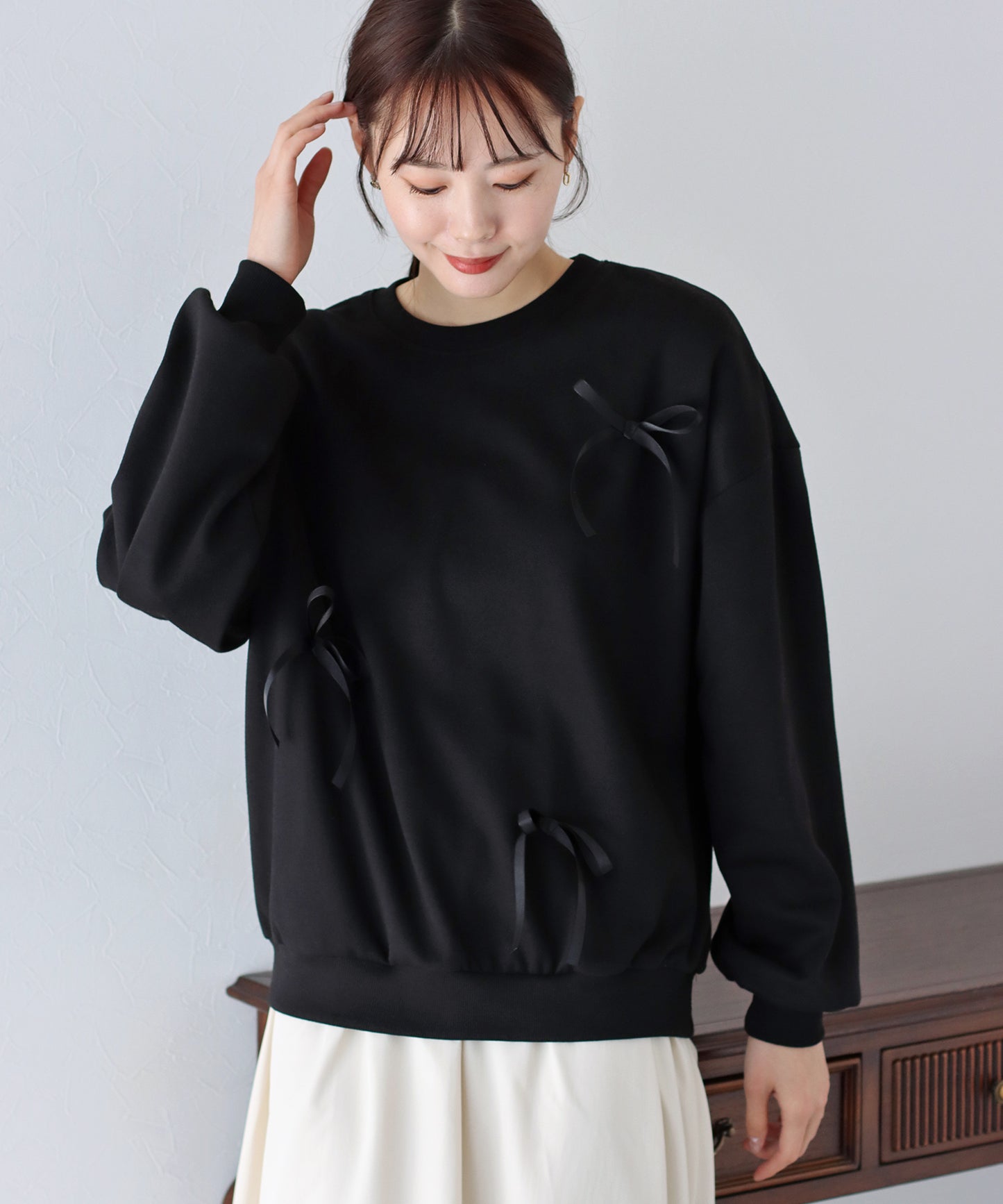 【SALE】リボン付きオーバーサイズスウェット