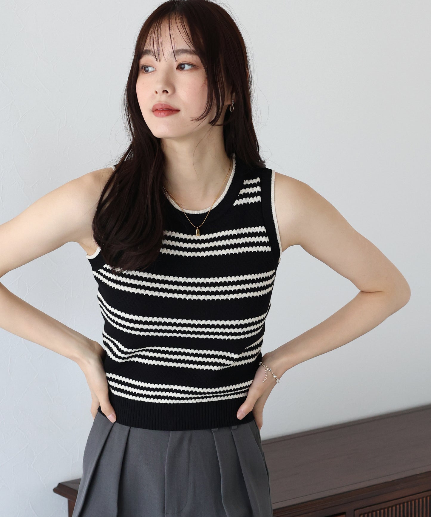 【SALE】ボーダーノースリニット【ネコポス】