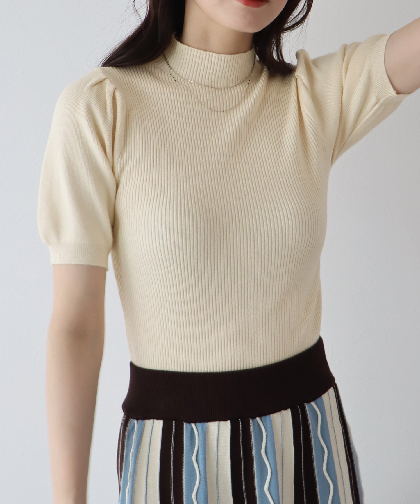 【SALE】パフスリーブ半袖なめらかニット【ネコポス】