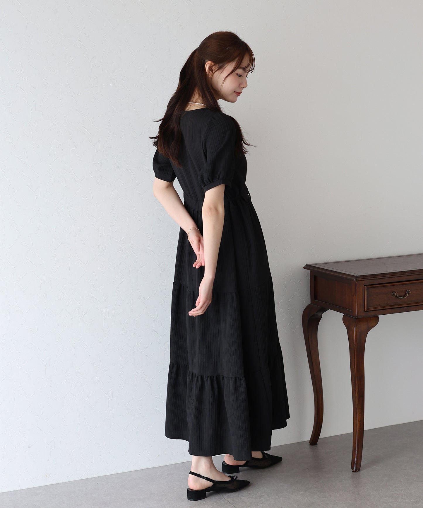 【TIME SALE】ハートネックティアード半袖ワンピース