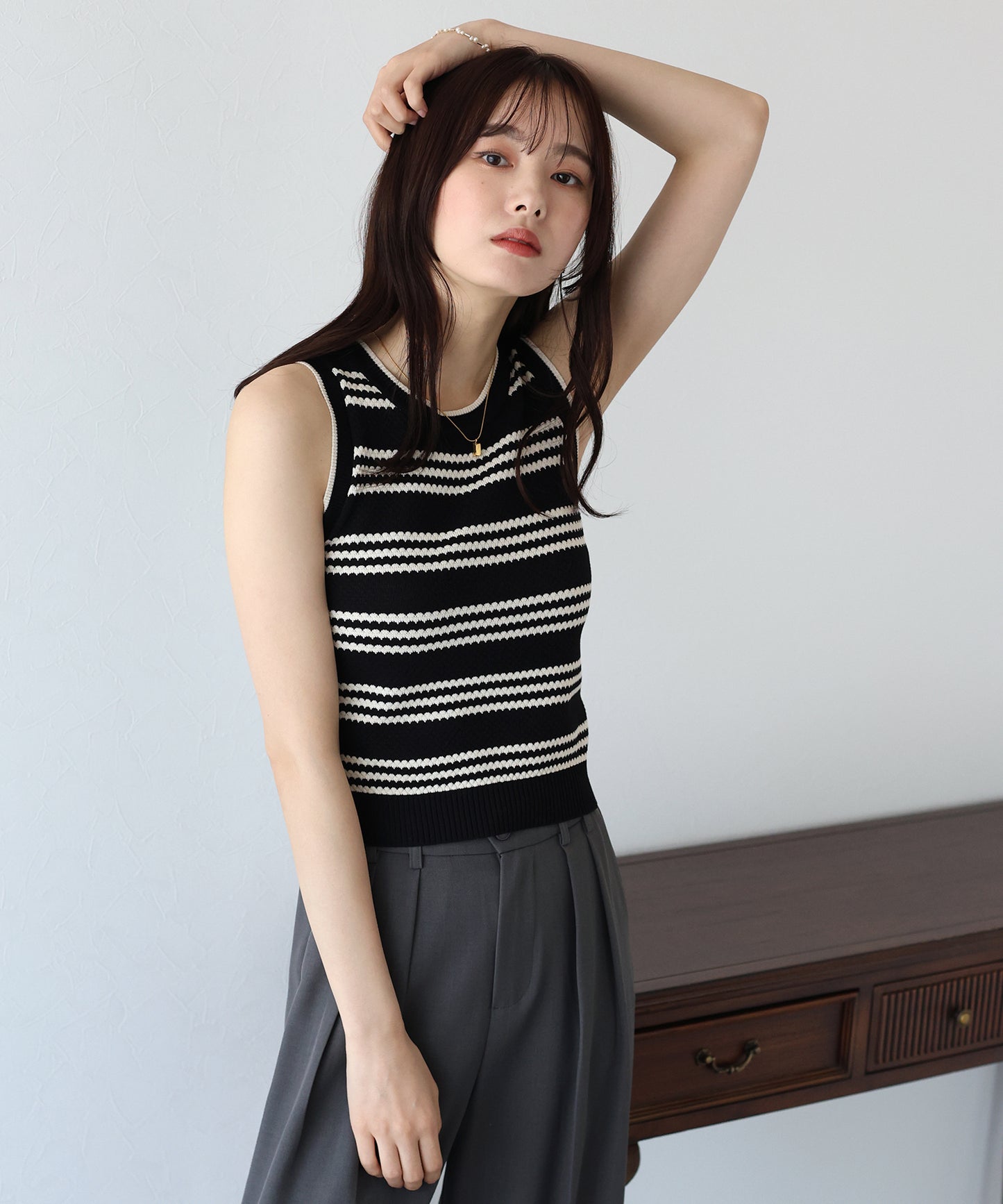 【SALE】ボーダーノースリニット【ネコポス】