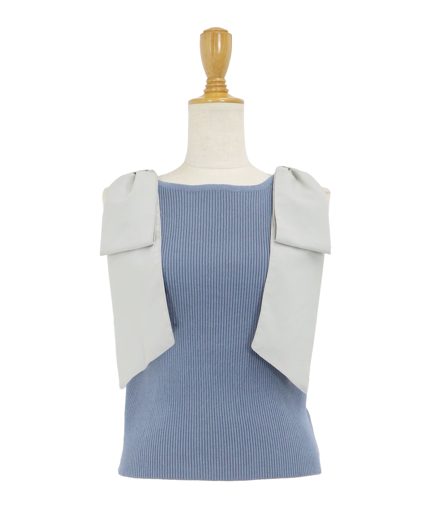 【SALE】ショルダーリボンノースリリブニット