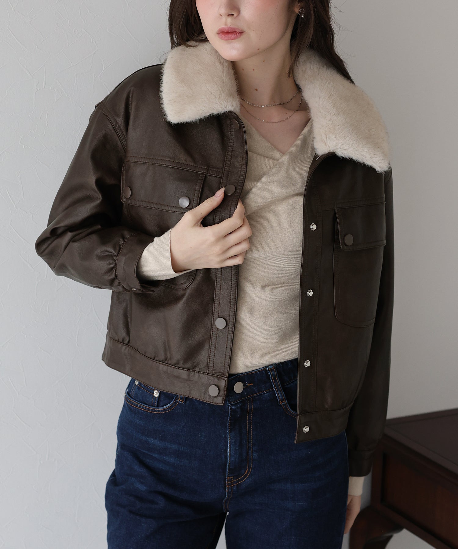 SALE】ファー付きフェイクレザーブルゾン – BLUE ONLINE