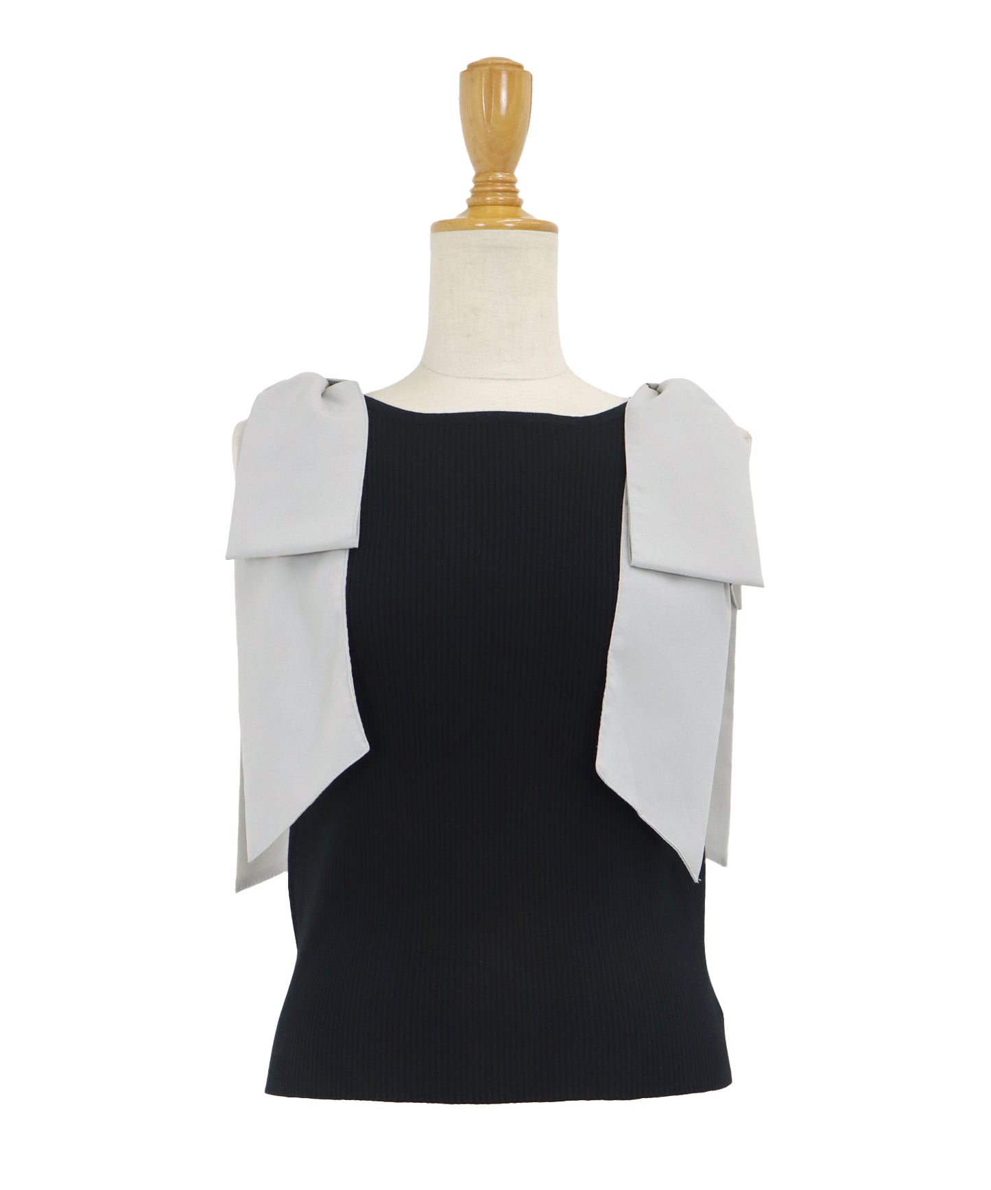 【SALE】ショルダーリボンノースリリブニット