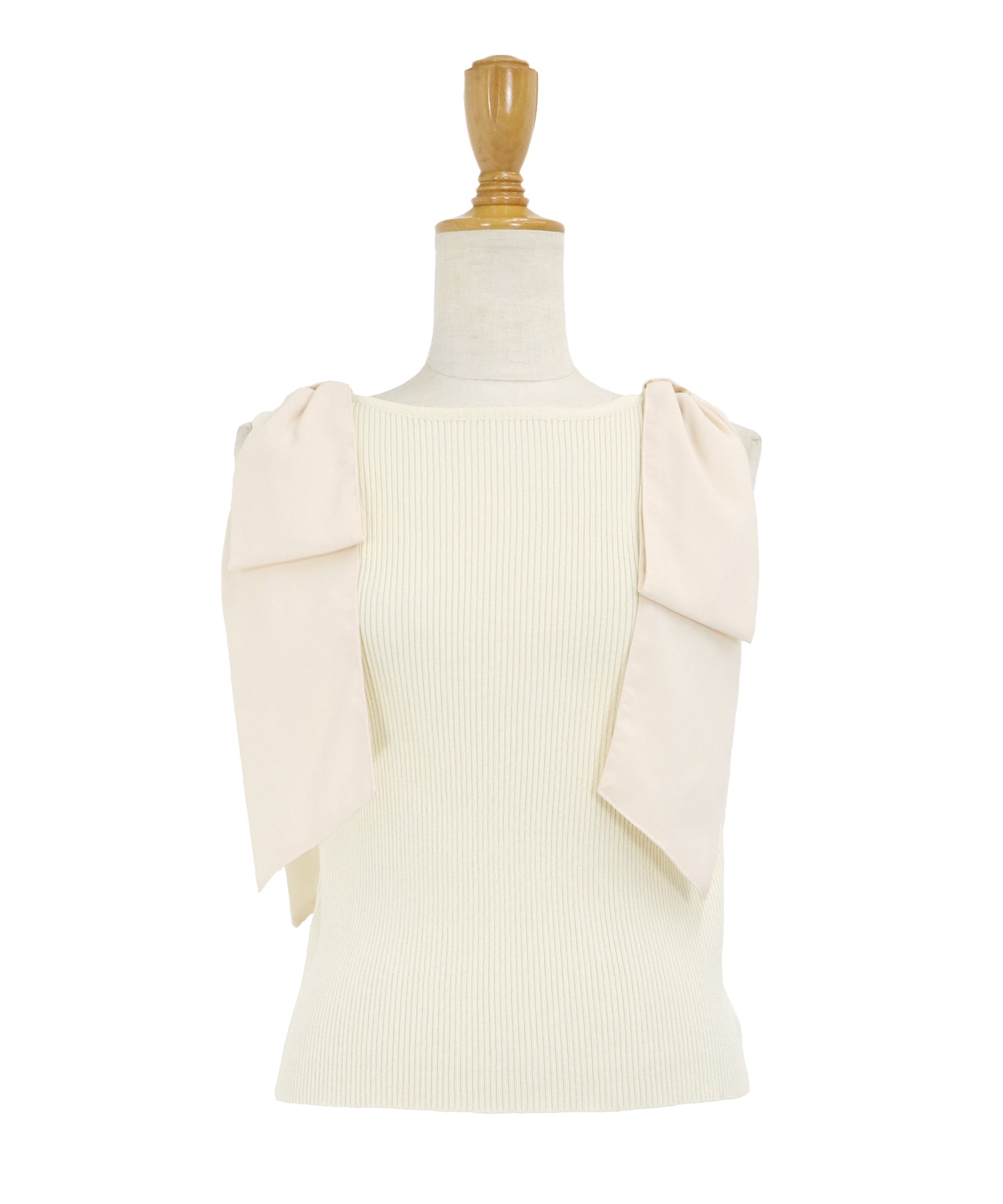 【SALE】ショルダーリボンノースリリブニット