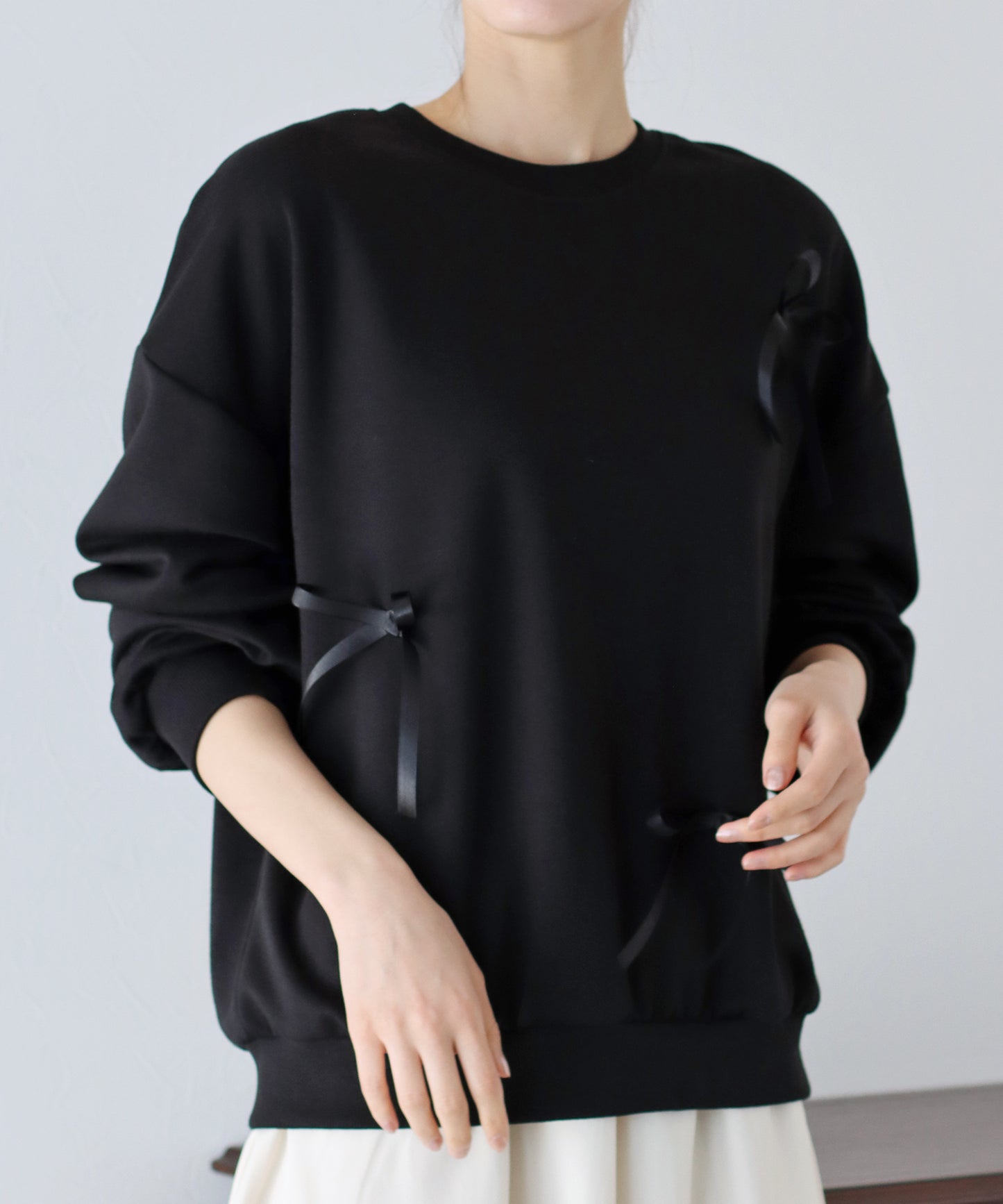 【SALE】リボン付きオーバーサイズスウェット