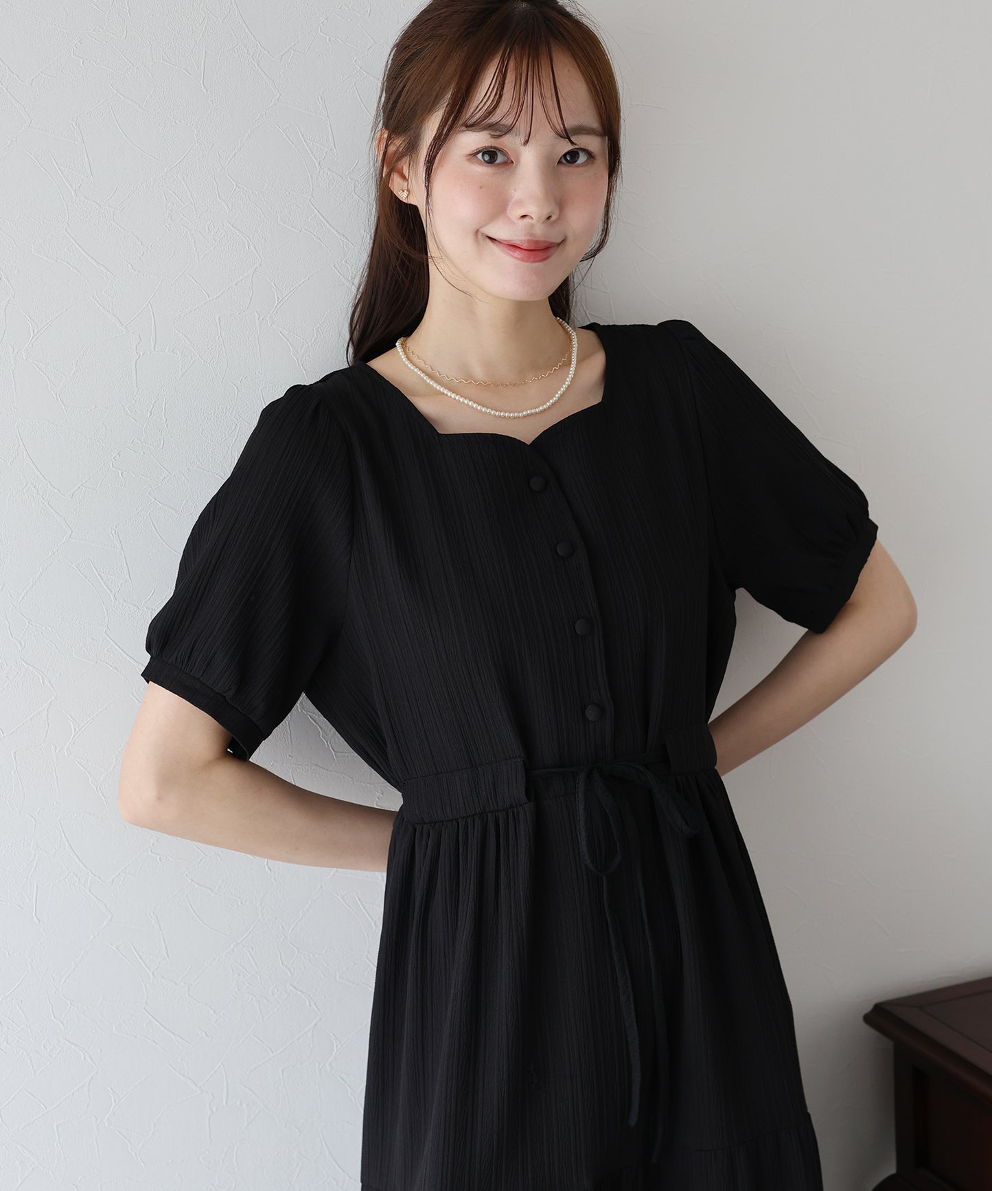 【TIME SALE】ハートネックティアード半袖ワンピース