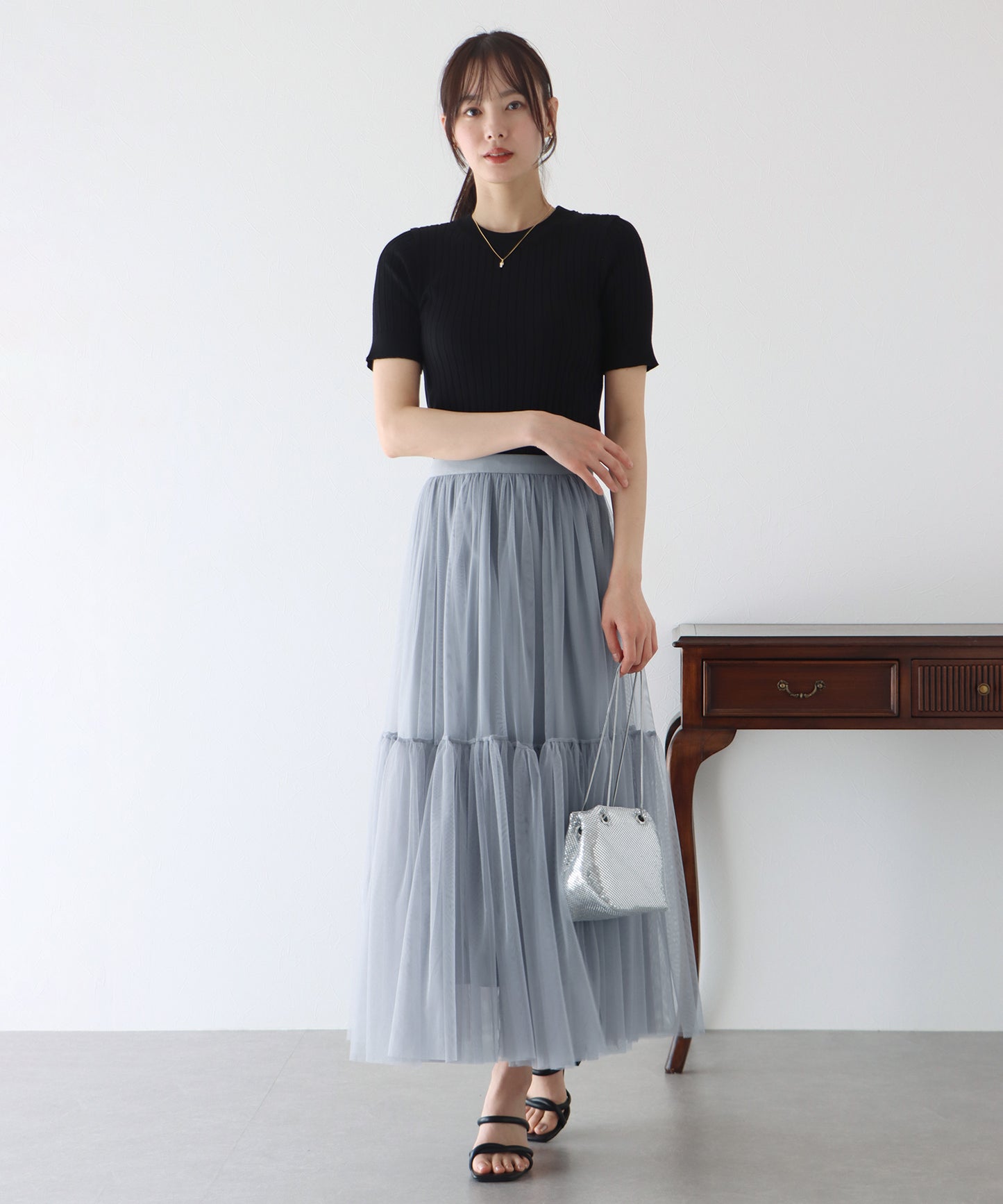 【SALE】チュールティアードスカート