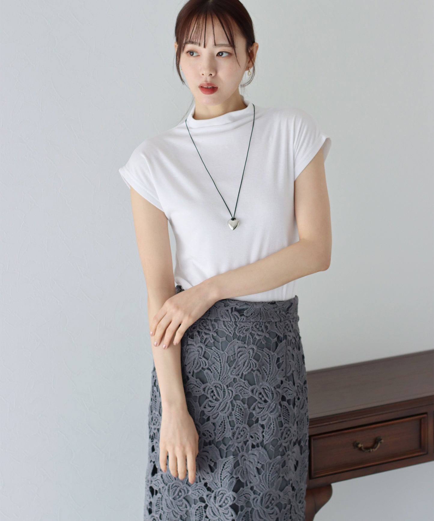 【SALE】ハイネックフレンチスリーブTシャツ【ネコポス】