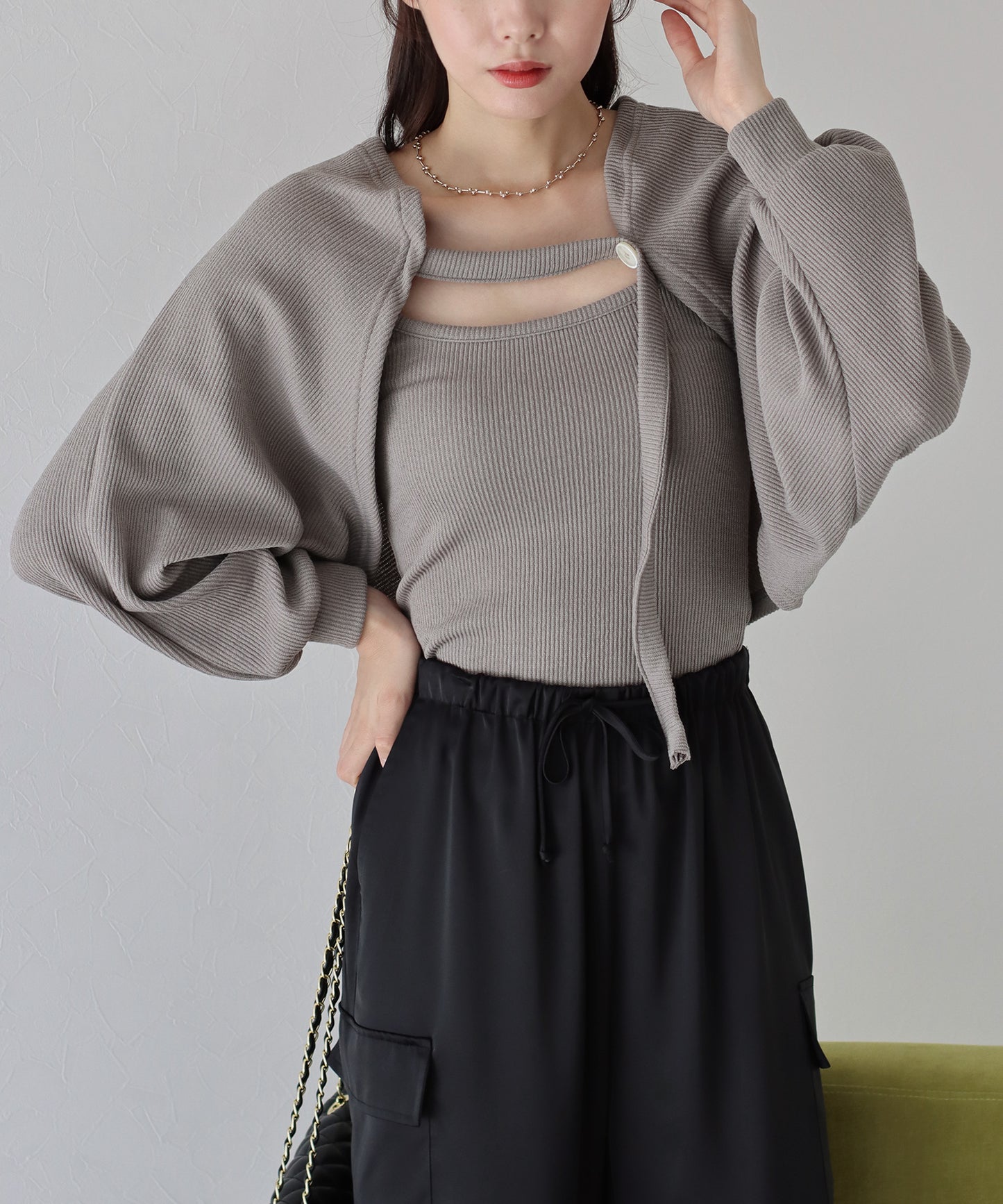 【SALE】リブショートボレロ+キャミセット