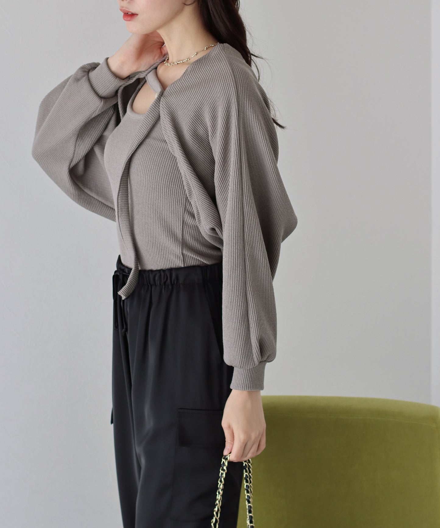 【SALE】リブショートボレロ+キャミセット
