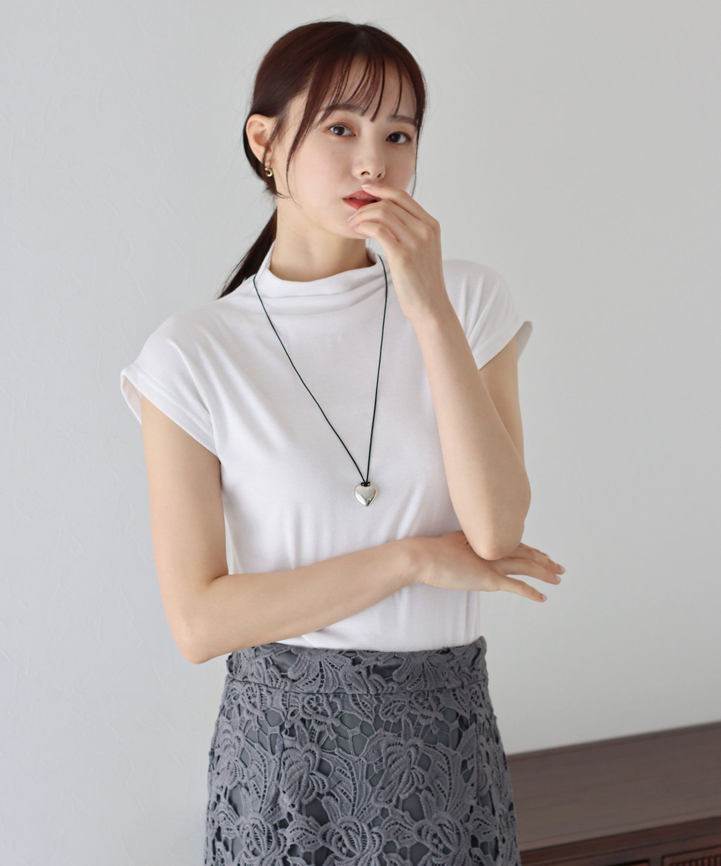 【SALE】ハイネックフレンチスリーブTシャツ【ネコポス】